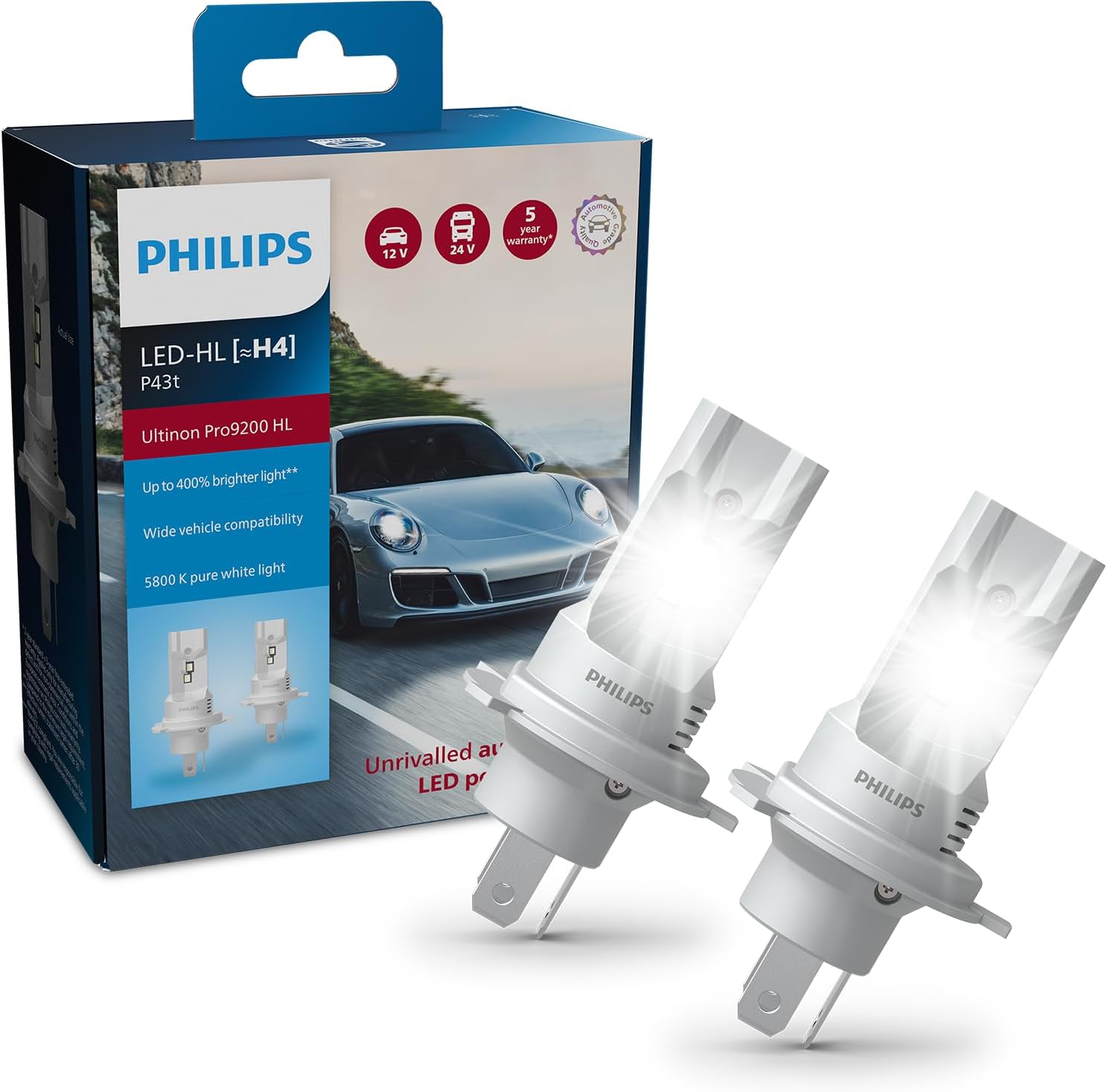 Philips automotive lighting Ultinon Pro9200 LED car headlight bulb (H4), +400%, 5.800K, set of 2