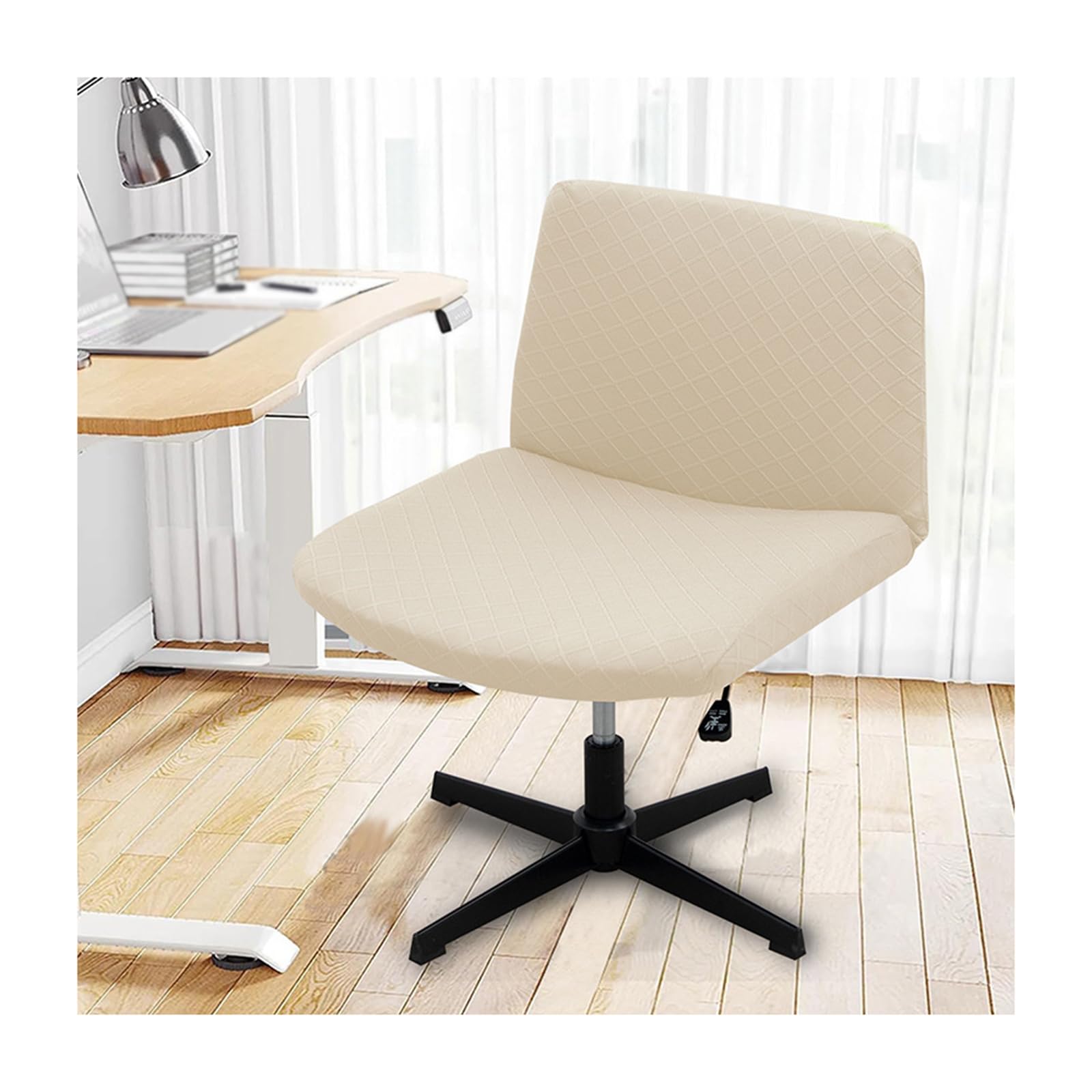 Juego de Fundas para Silla Sin Brazos de Sarga de 6/4/2 Funda para Silla de Escritorio de Oficina, Asiento Ancho Súper Suave, Protector de Tocador Giratorio para Tareas,Beige,1PC