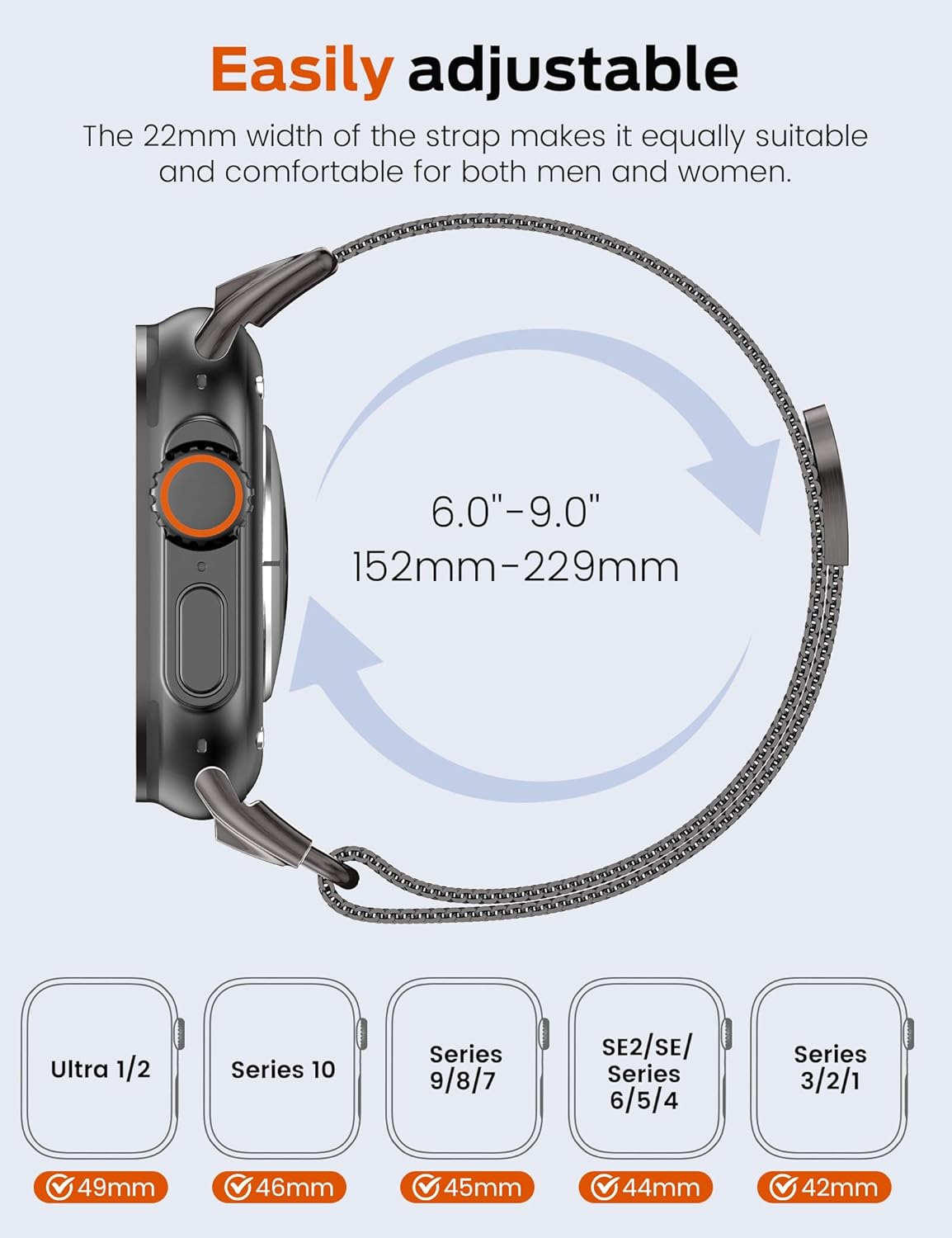 Milanese Mesh Loop Compatible with Apple Watch Band Ultra 2/1 49mm Series 10 46mm, Mechanical Design Metal Connector for iwatch Series 9/8/7 45mm, SE2/SE/Series 6/5/4 44mm, Series 3/2/1 42mm
