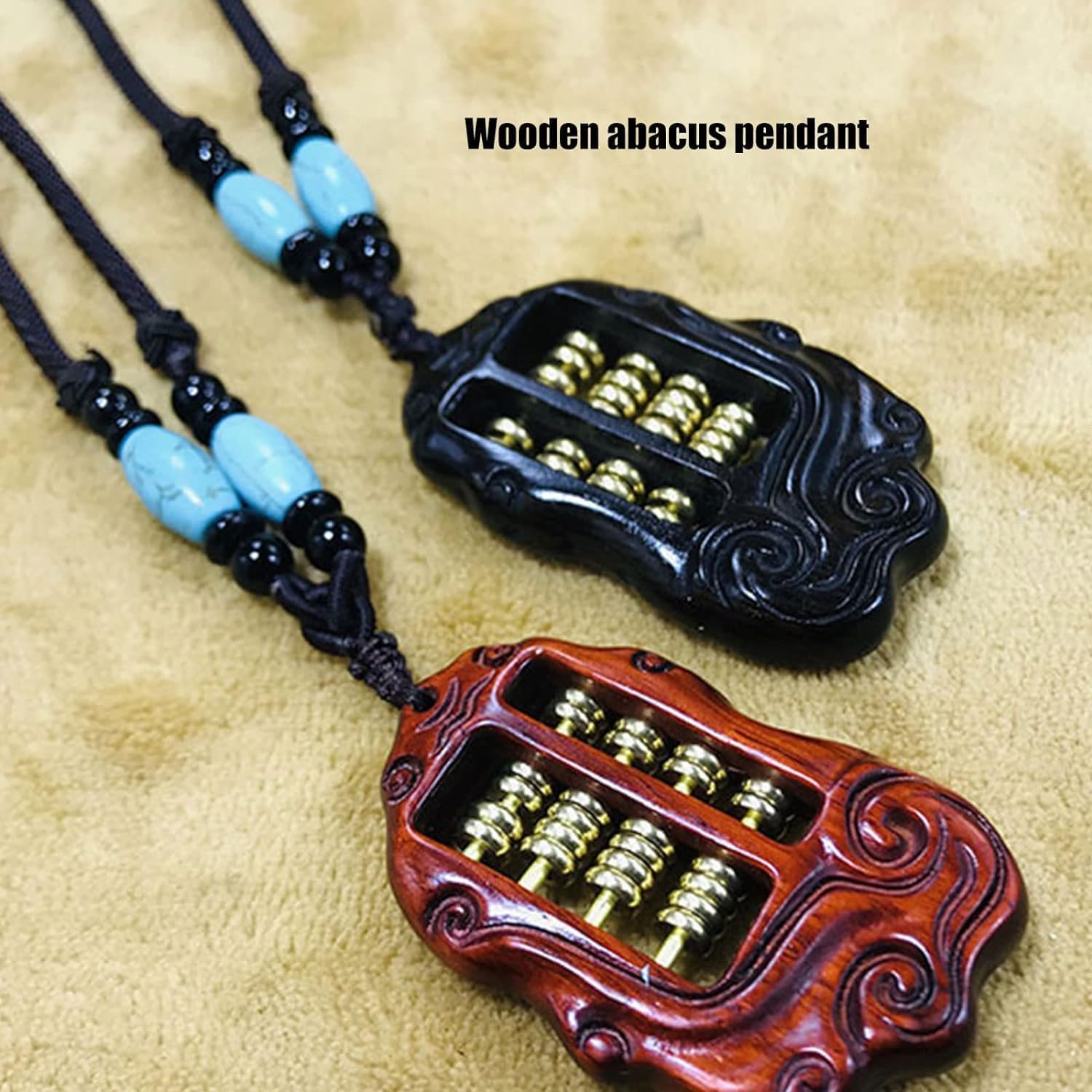Wooden Abacus Pendant Necklace Retro Sweater Chain Art Pendant Collection Decoration Black