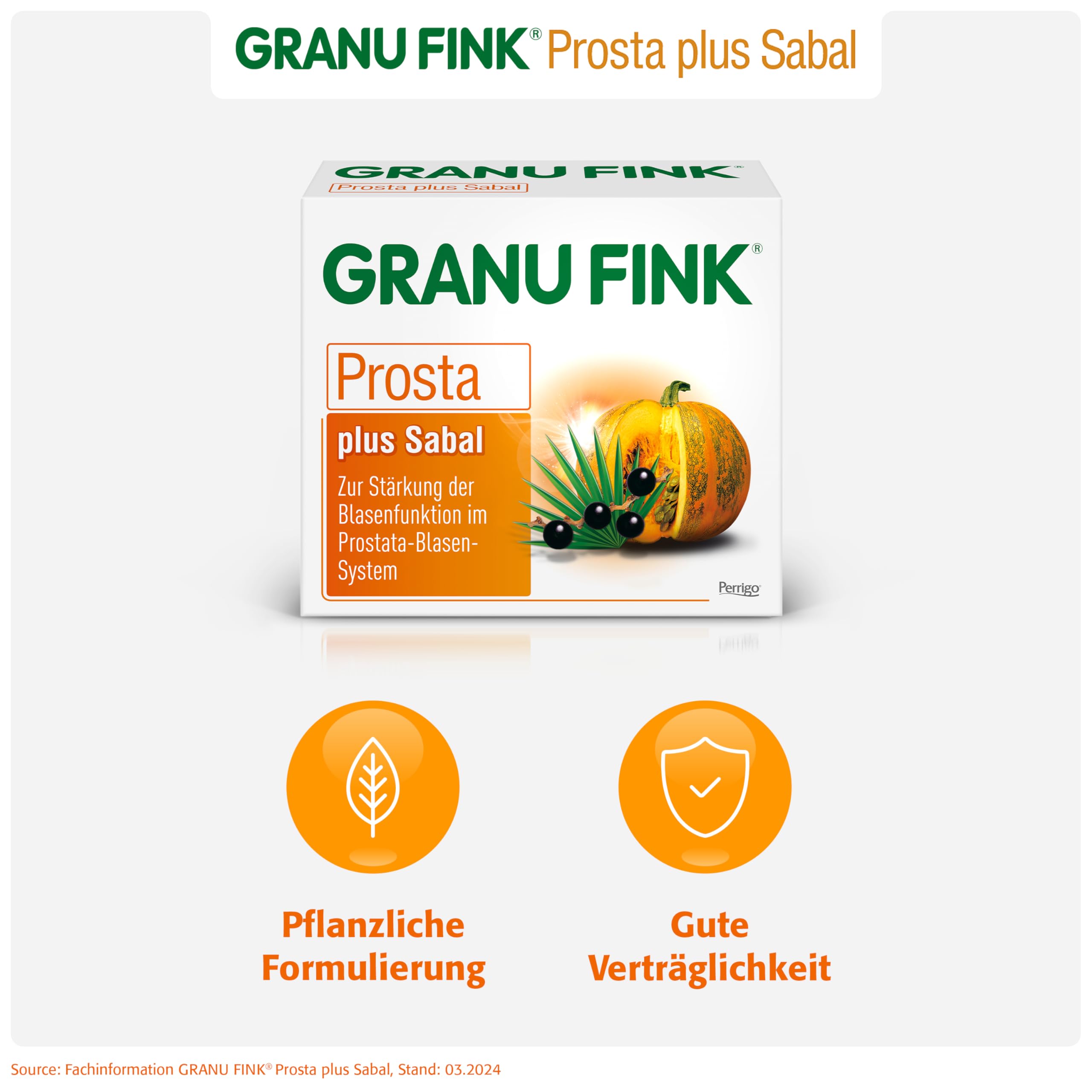 GRANU FINK Prosta plus Sabal – Prostata-Kapseln zur Stärkung des Prostata-Blasen-Systems – mit Uromedic Kürbis und Sägepalme – made in Germany – 60 Hartkapseln
