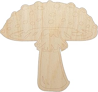 Amanita Muscaria Fly Agaric Poisonous Mushroom Whimsical Toadstool Unfinished Wood Shape Piece Cutout for DIY Craft Projects - 1/8 Inch Thick - 4.70 Inch Size