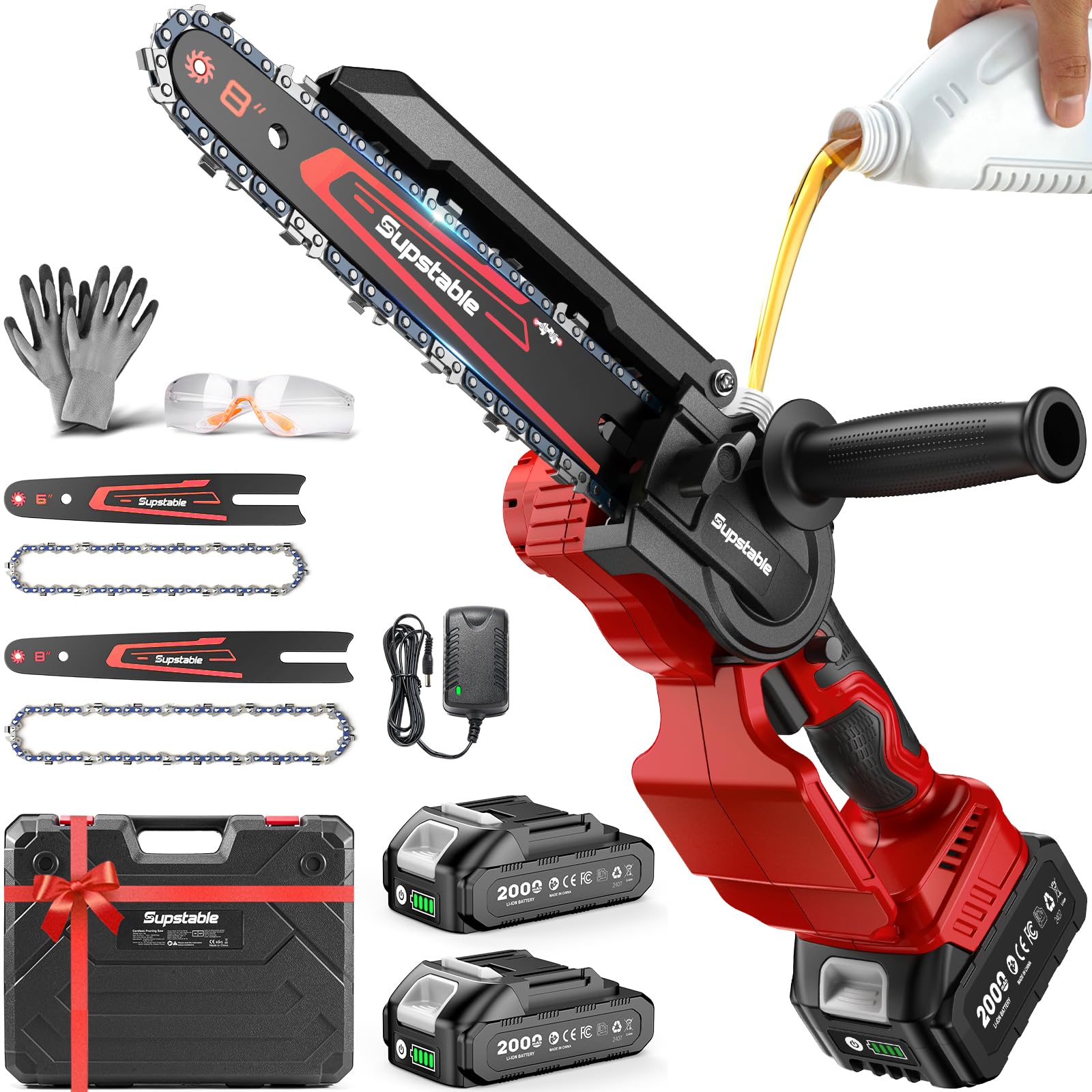 Mini Chainsaw Cordless, 8 Inch &amp; 6 Inch Electric Chainsaw Battery Powered, 1000W Brushless Handheld Power Chain Saw with 2 Batteries, Small Tree Saw for Branch Trimming Wood Cutting