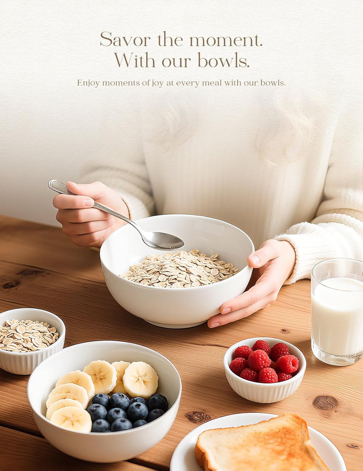 AISBUGUR 39 OZ Large Soup Bowls,Porcelain Salad Bowls Set of 4,Pho Bowls for Soup,Salad,Cereal,Pasta,Fruit,White Bowls Set for Dishwasher & Microwave Safe - Image 2