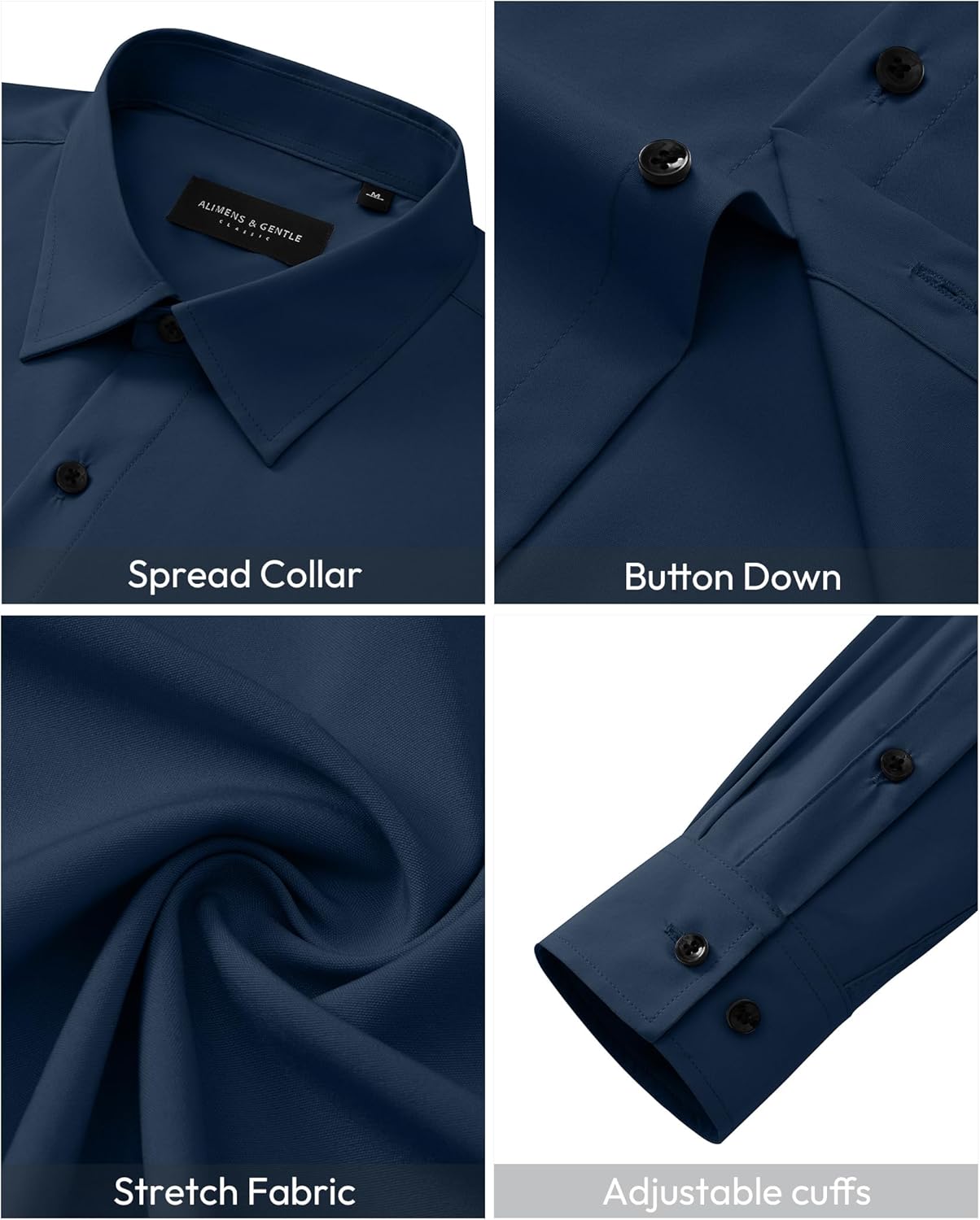 Alimens & Gentle Mens Dress Shirts Long Sleeve Wrinkle Free Stretch Solid Button Down Shirt Casual Wedding Dating Dress Shirt - Image 4