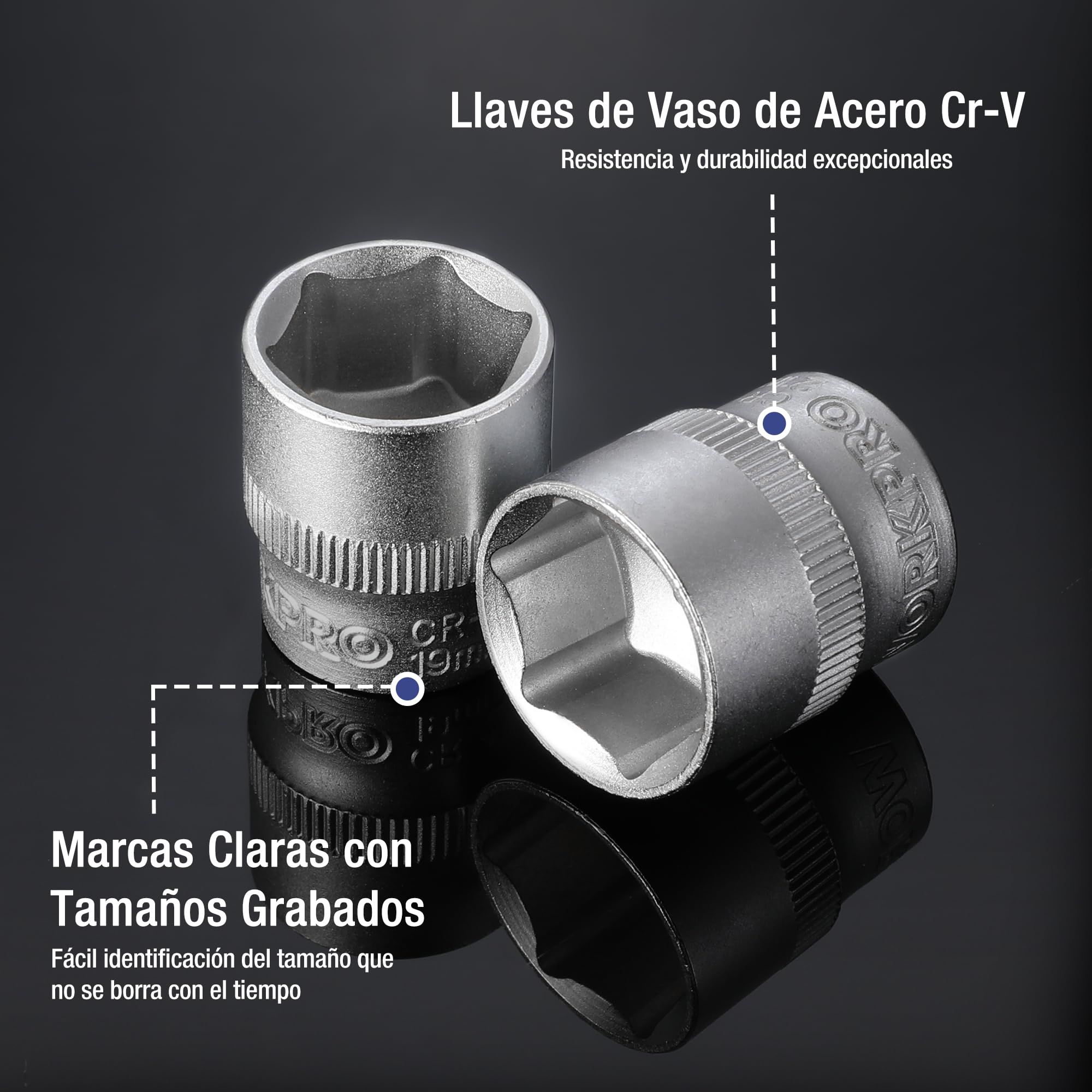 WORKPRO Caja Herramientas, Juego de Llaves de Vaso de 22 Piezas con Mango de Trinquete, Llave de Carraca de 1/4”, 3/8”, 1/2”, Llaves de Vaso Métricas de Acero C-V con Barras de Extensión, con Estuche