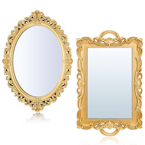 2 Pcs Vintage Decorative Gold Mirror Set Including 12. 6"