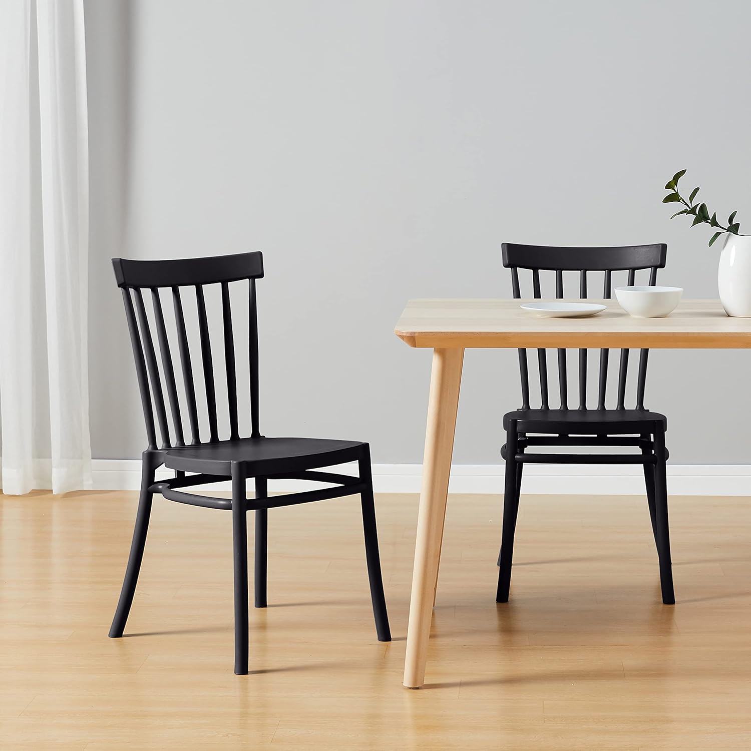 CangLong PP School House Back Armless Dining Side Chair for Dining, Living Room,Bedroom, Kitchen, Set of 2, Black - Chairs