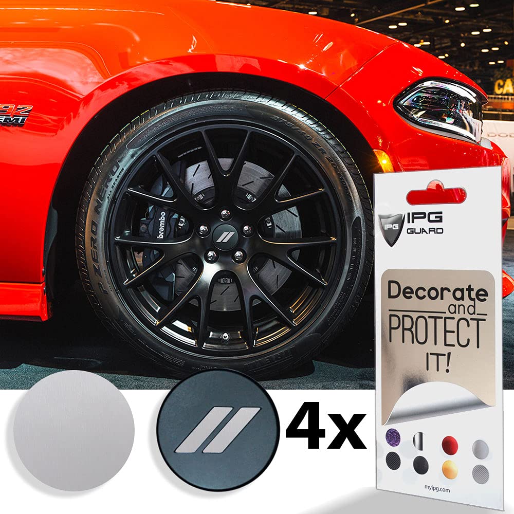 IPG Compatible for Dodge Charger Challenger Durango Wheel Center Cap Decal Sticker Wrap Kit Personalize Your Vehicle (Inner Logo, Brushed Aluminum)