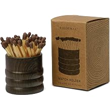 Paddywax Match Holder Faux Woodgrain Ceramic Pot with Safety Matches Included, 50-Count, Dark Brown