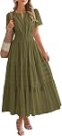 BTFBM Summer Dress for Women 2026 Maxi Dress Lightweight Short Sleeve V Neck Elastic Waist Boho Beach Spring Dresses