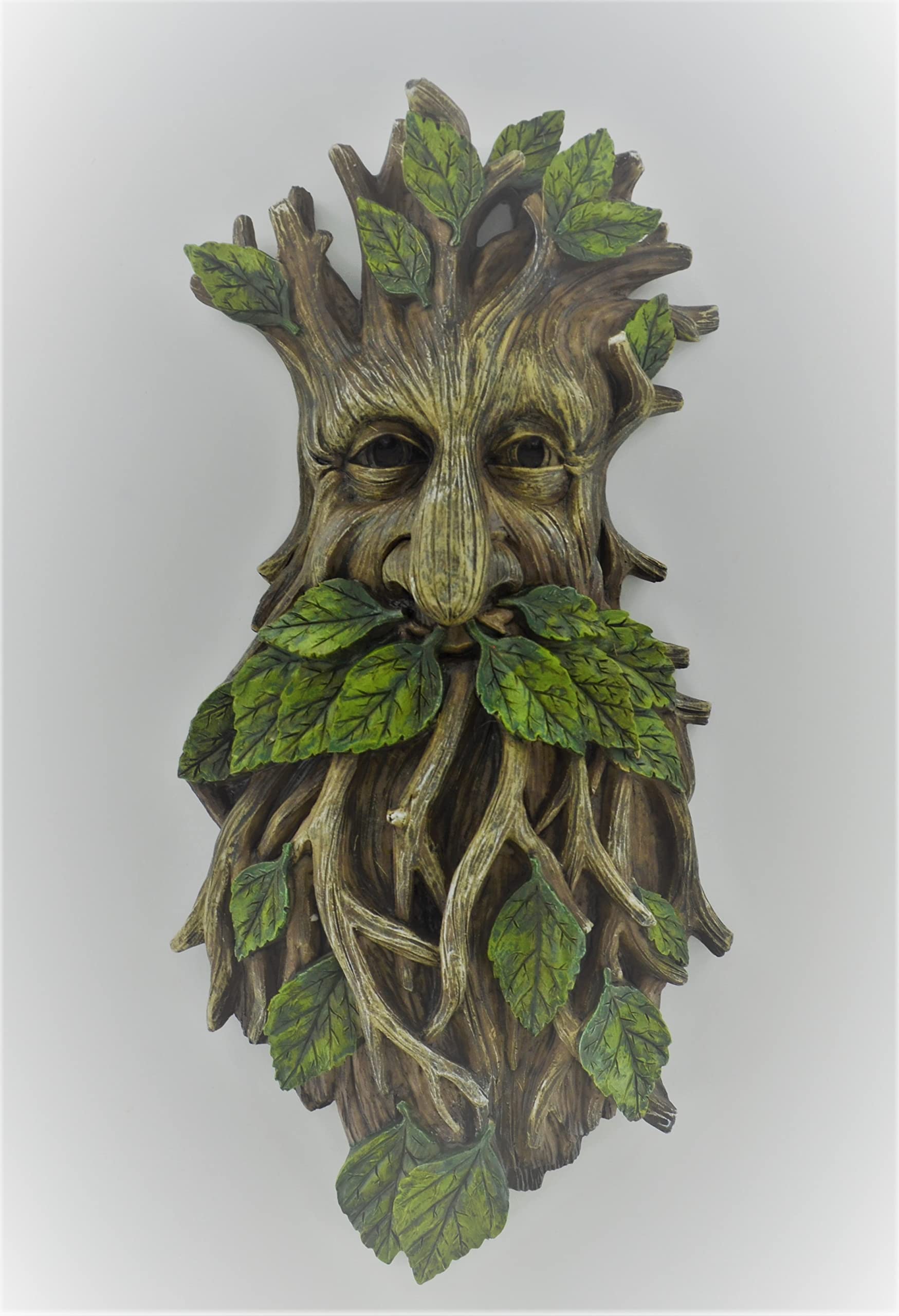 Prezents.com Grey & Green Tree Ent Face Wall Plaque Garden, Greenman Decorative Gift Decor, 32Cm Height