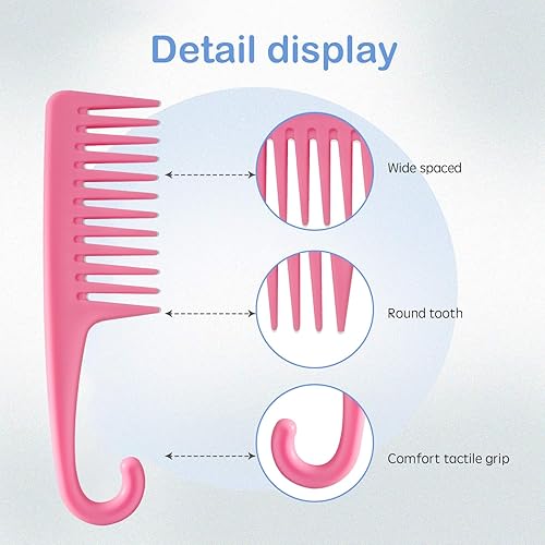 Miniatura 10 de Wapodeai Peine de ducha de dientes anchos con gancho, bueno para cabello rizado húmedo y seco, peines de alta calidad sin enredos, color negro.