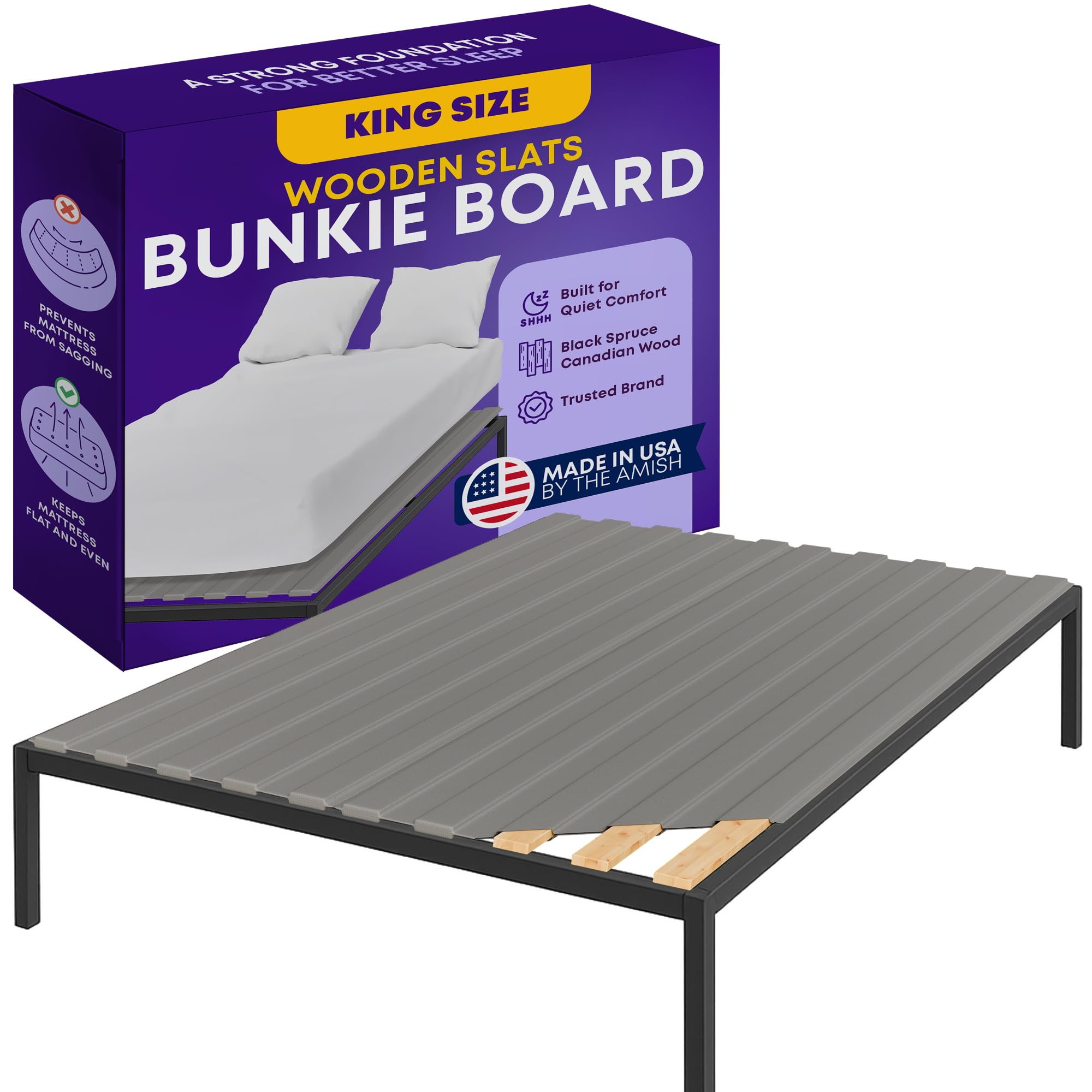 Greaton, Wooden King Bed Slats for Support Under Mattress with Cover – Replacement Wood Slats for King Size Bed Frame – Under Mattress Support Without Extra Height – 2.38-Inch Standard Width
