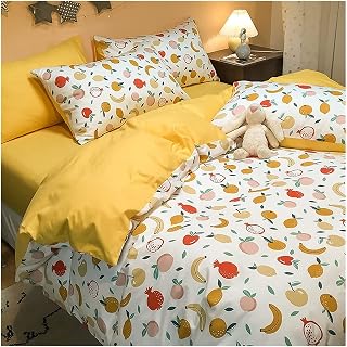 FXJ Soft 4-Piece Bed Sheet Set 4 Pieces Duvet Cover Set Twin Double Full/Queen King 100% Cotton Floral Comforter Cover Sets Luxury Set (White Yellow a 200x230)