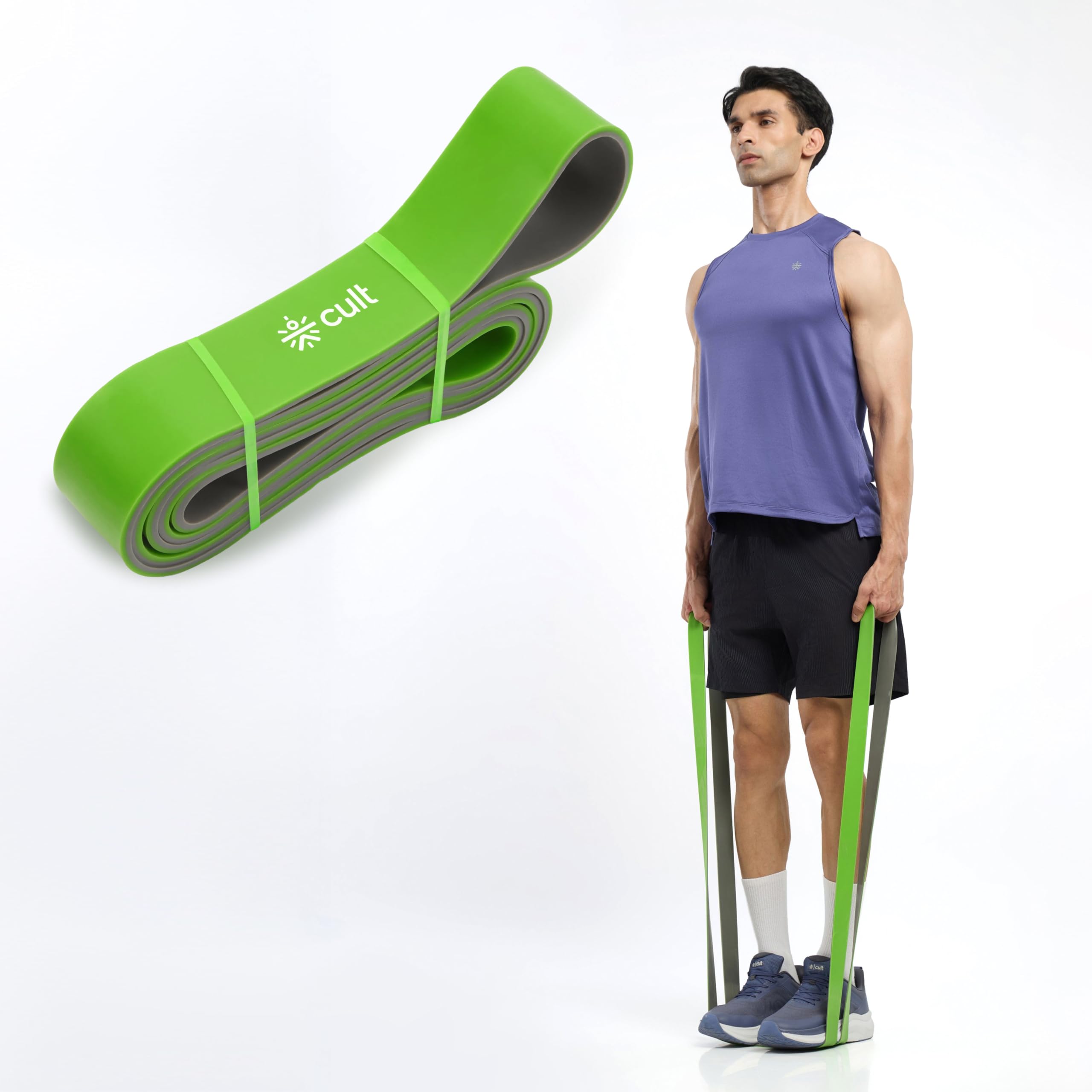 CULT Resistance Band 45MM (20-55Kgs), Heavy Duty TPE Resistance Band for Strength Training, Pull-Up Assistance, Muscle Training & Home Gym Workouts, Green & Grey