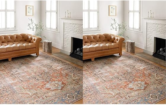 Loloi II Loren Terracotta/Sky Area Rug 5-0" x 7-6" and Runner 2-6" x 7-6"