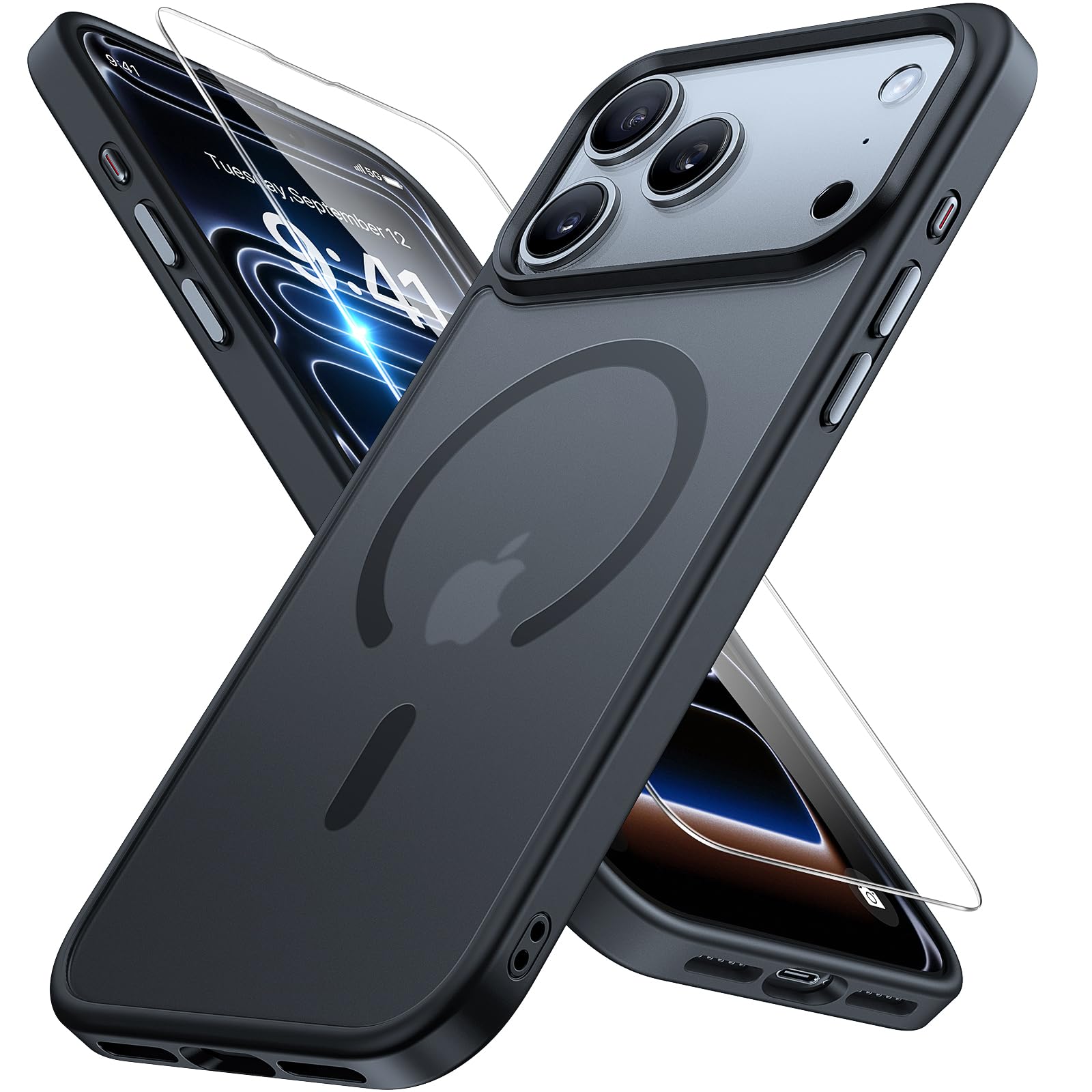 Miracase for iPhone 17 Pro Max Case with MagSafe [with 9H+Screen Protector] Military-Grade Protection Shockproof Scratch-Resistant with Velvet Touch for iPhone 17 Pro Max Cover 6.9", Matte-Deep-Blue — view 19