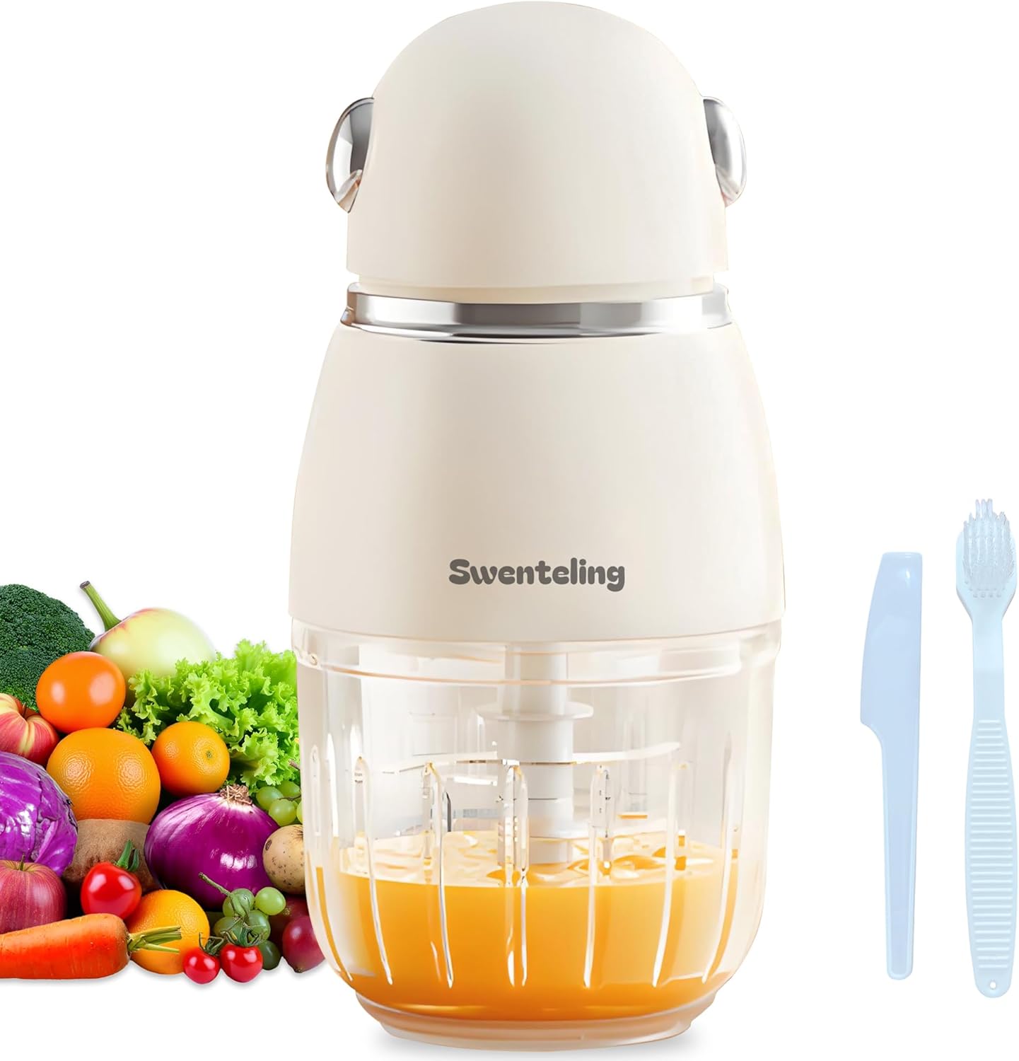 Baby Food Maker, Creamy white, 10oz Food Puree Maker, Food Processor for Foods Fruit Vegetable Meat, 8-Second Quick Soft Food Prep，BPA-Free