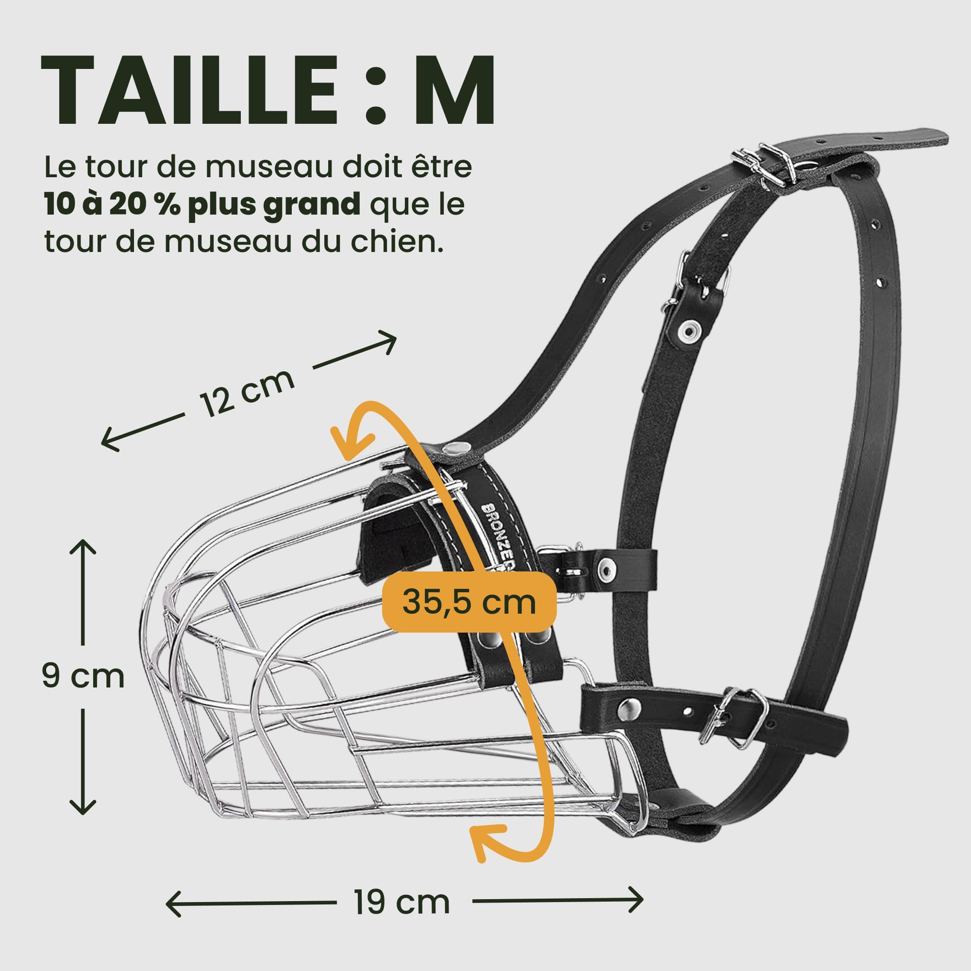 BRONZEDOG Muselière en Fil de Fer pour Chiens de Taille Moyenne et Grande - Panier réglable en métal Durable pour Mordre, mâcher, aboyer (Taille M)