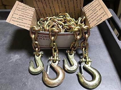 2-Pack of Heavy Equipment Flatbed Binder Chains with Clevis Grab or Slip Hooks (Clevis Slip Hook & Grab Hook, 3/8