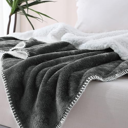Miniatura 6 de Exclusivo Mezcla Manta reversible de forro polar Sherpa para sofá, manta suave y mullida de 460 GSM, gruesa y cálida para invierno, 50 x 60