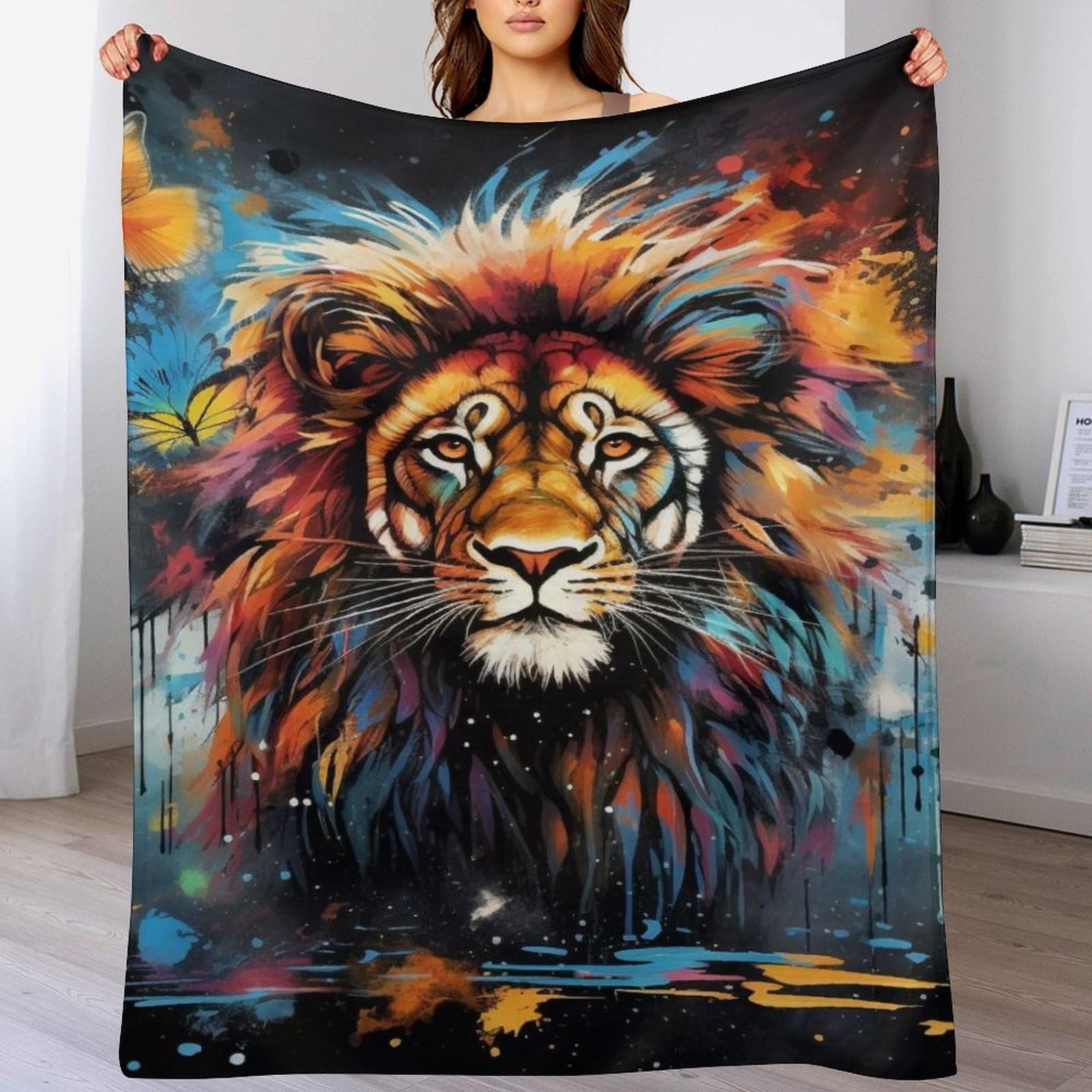 Couverture polaire lion pour des soirées cocooning confortables 140x180cm