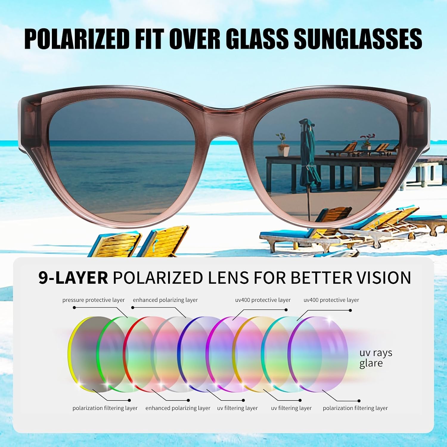 HAOLOTA Polarized Fit Over Sunglasses for Women, UV400 Cat Eye Wrap Around Overglasses for Prescription Glasses & Driving