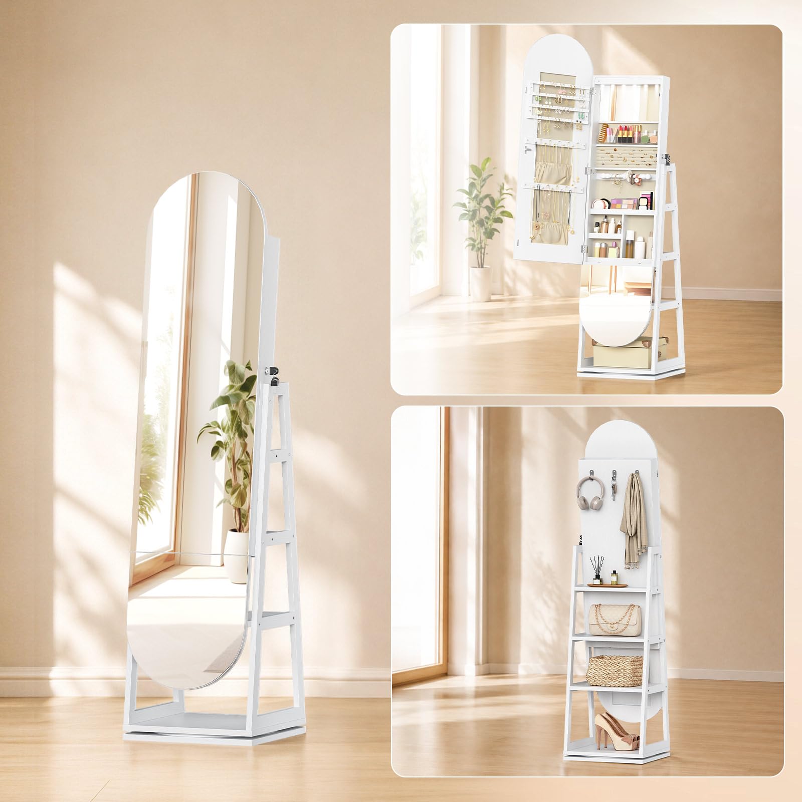 HOOBRO Armoire à Bijoux Pivotante à 360° avec Miroir