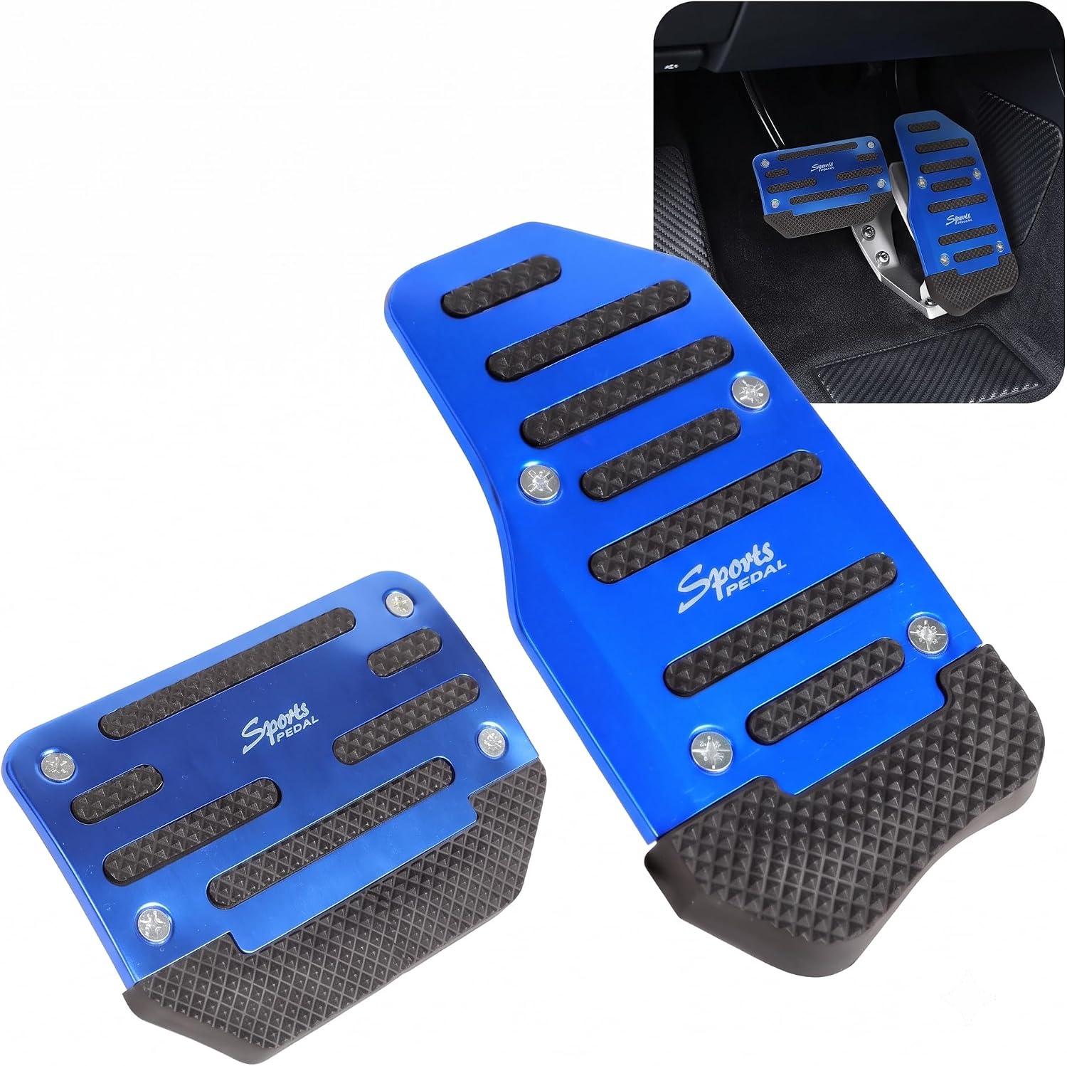 2 PCS Car Non-slip Pedal Pads, Automatic Transmission Brake & Accelerator Cover, Thickened Alloy Sporty Foot Pedal Protector, Modification Accessories for Most Cars Trucks SUVs (Blue)