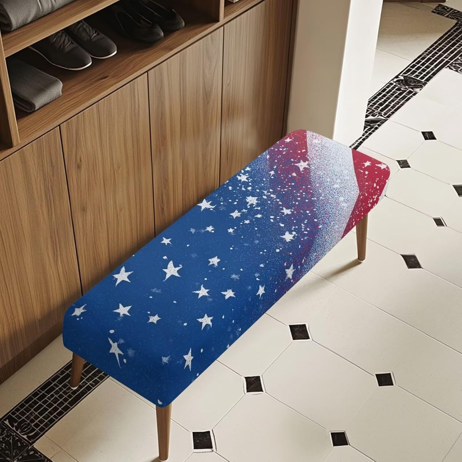 American Flag Vintage Print Stretch Dining Bench Cover Stain Resistant Benches Seat Slipcovers Easy to Clean Dining Chair Slipcovers Removable Seat Cushion Protector for Party
