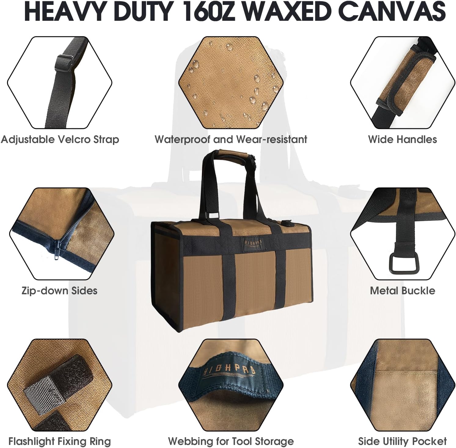 Highpro Firewood Carrier - Log Carrier for Firewood, Waxed Canvas Log Carrier bag with Handles Best for Carrying Wood at Home or Camping Outdoor indoor - Image 6