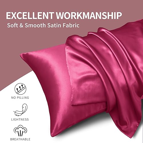 Miniatura 4 de Horbaunal Juego de funda de edredón de satén de 5 piezas, tamaño QueenFull, funda de edredón rosa intenso con lazos en las esquinas y cierre de
