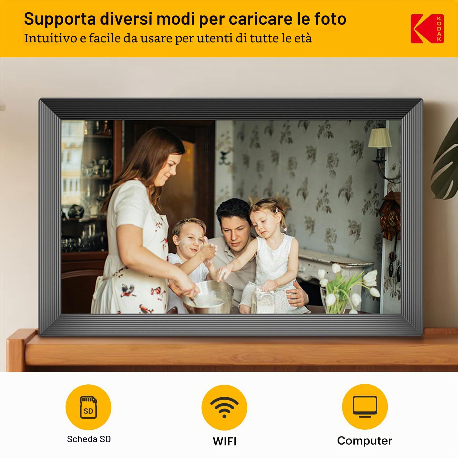 KODAK Cornice per foto digitale, 32 GB, 15,6 pollici, WiFi, 1920 x 1080 HD, IPS Touch Screen, rotazione automatica, condividi foto e video tramite app KODAK