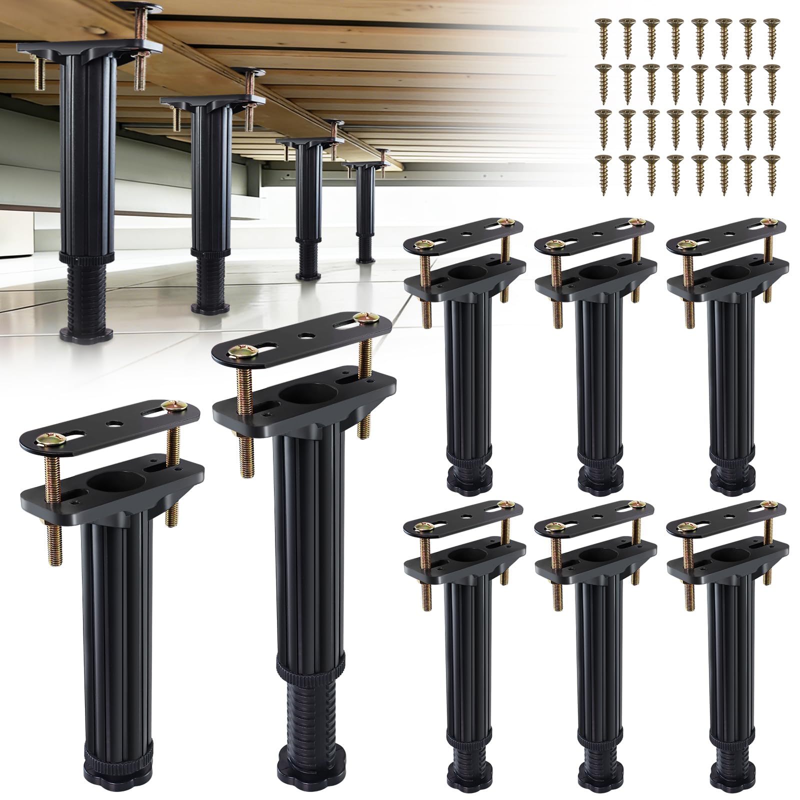 LOSCHEN 8 piedini regolabili in altezza 19,6 – 33,2 cm, piedini di supporto centrali altamente resistenti per letti, doghe e mobili, piedini di ricambio per stabilizzazione