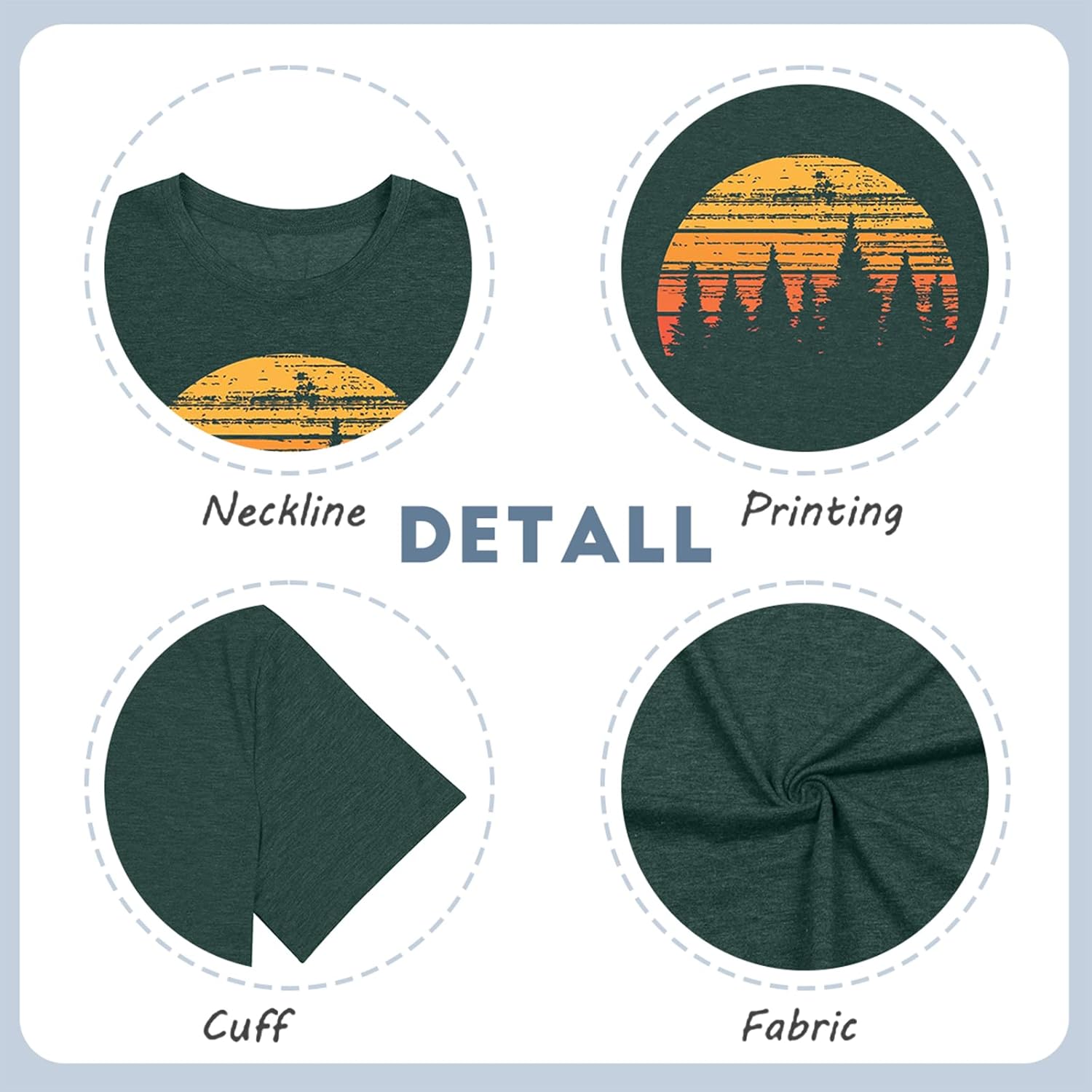 GEMLON Sunset Pine Tree Tshirt Women Camping Tshirt Retro Sun Print Graphic Tee Casual Short Sleeve Top - Image 4