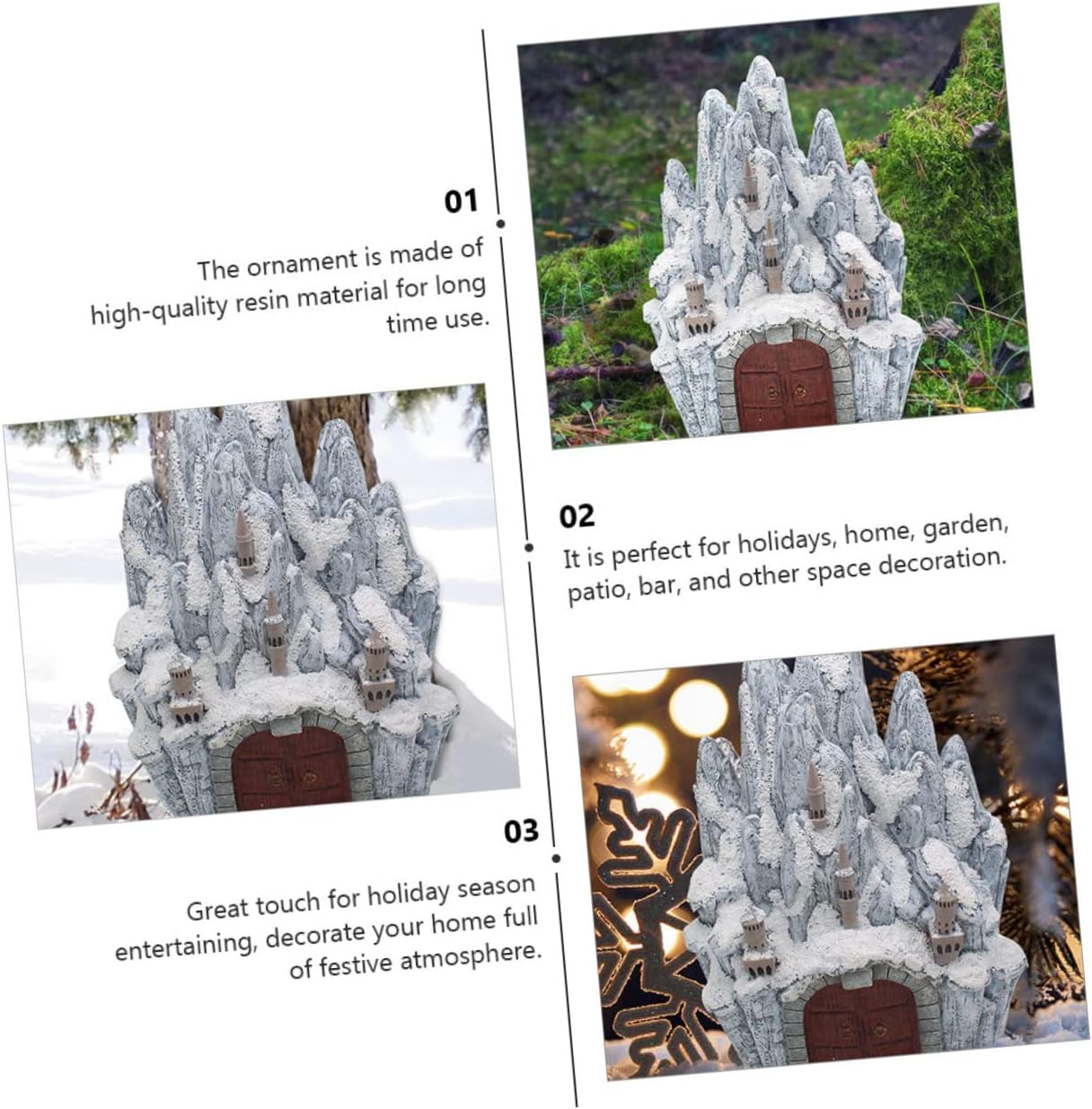 Luminous Resin Castle Tabletop Ornament for Winter Decor Festive Household Adornment for Home Garden Patio and Holiday Celebrations