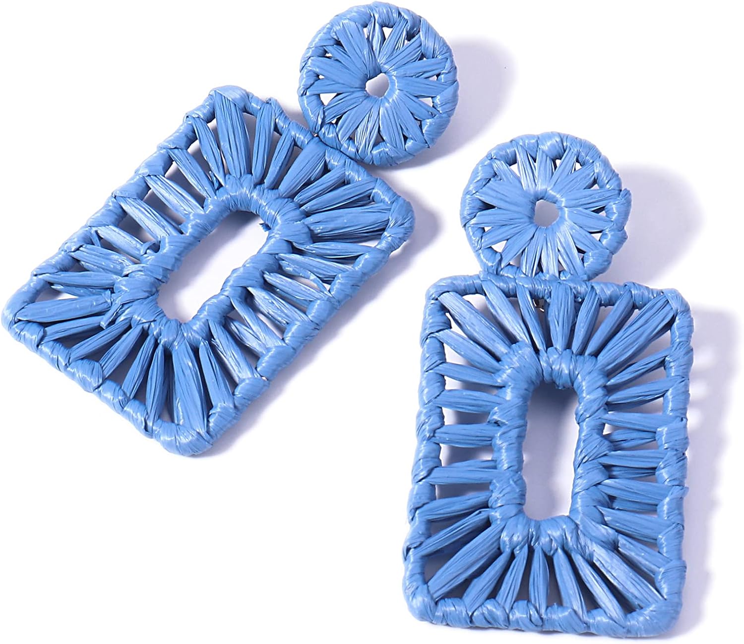 Statement Boho Drop Geometric Dangle Earrings for Women – Handmade Straw Beach Earrings