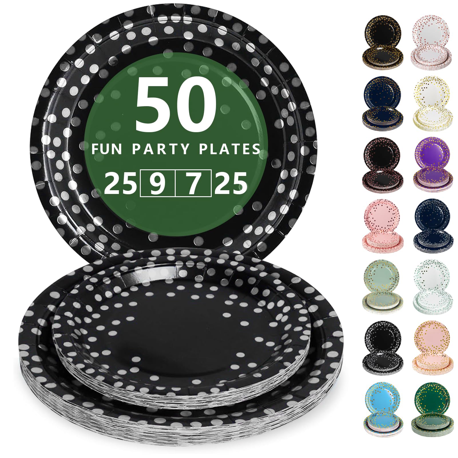 Nkaiso Disposable Paper Plates 50 Pack, Black and Silver Party Plates Dinner Set - 25x9inch & 25x7inch Plate Elegant Disposable Tableware for Birthday, Wedding, Christmas Party Supplies — image 1
