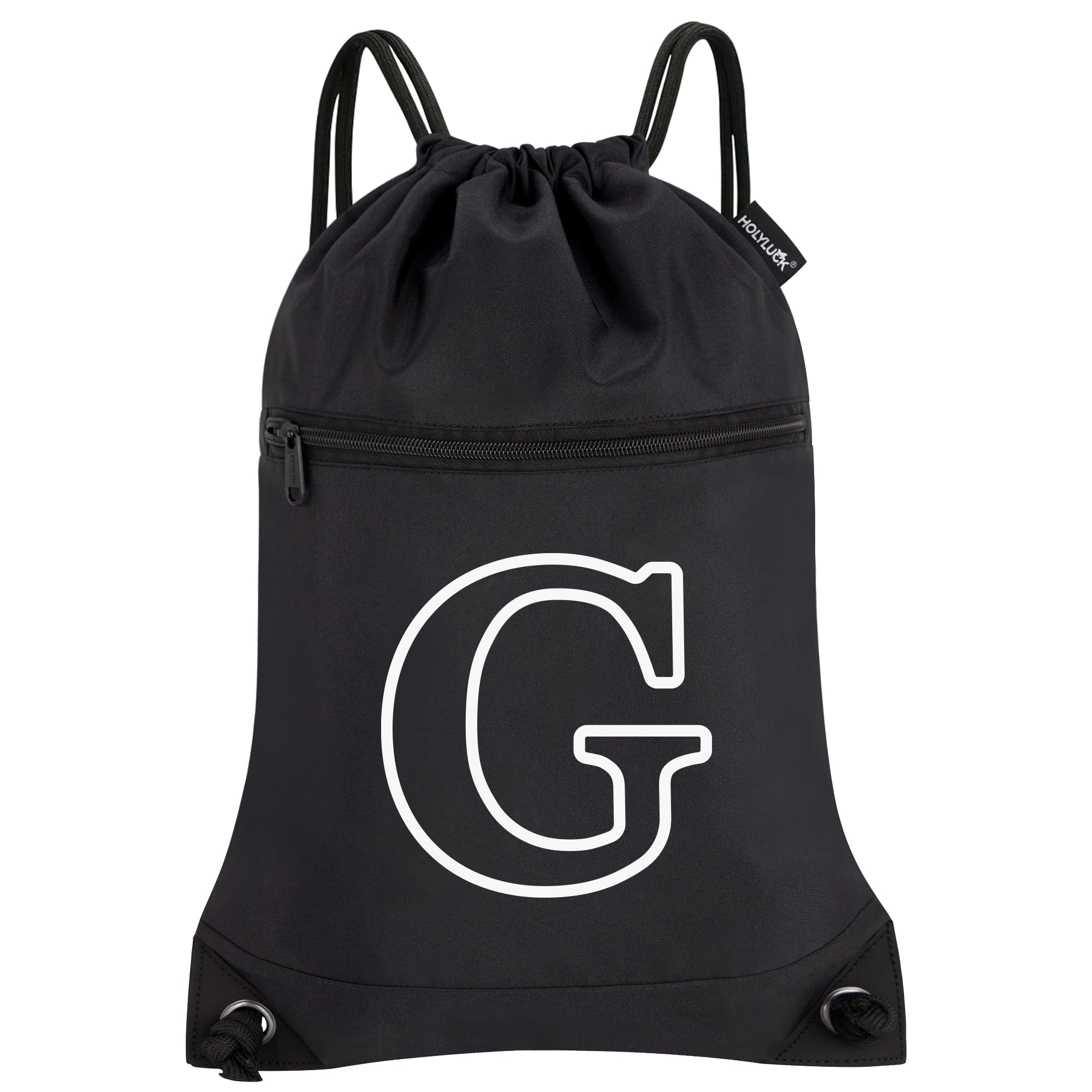 HOLYLUCK Drawstring Bags Initial Backpack Sackpack Cinch Bags for Sports, Gym, Travel, Beach(Black-G)