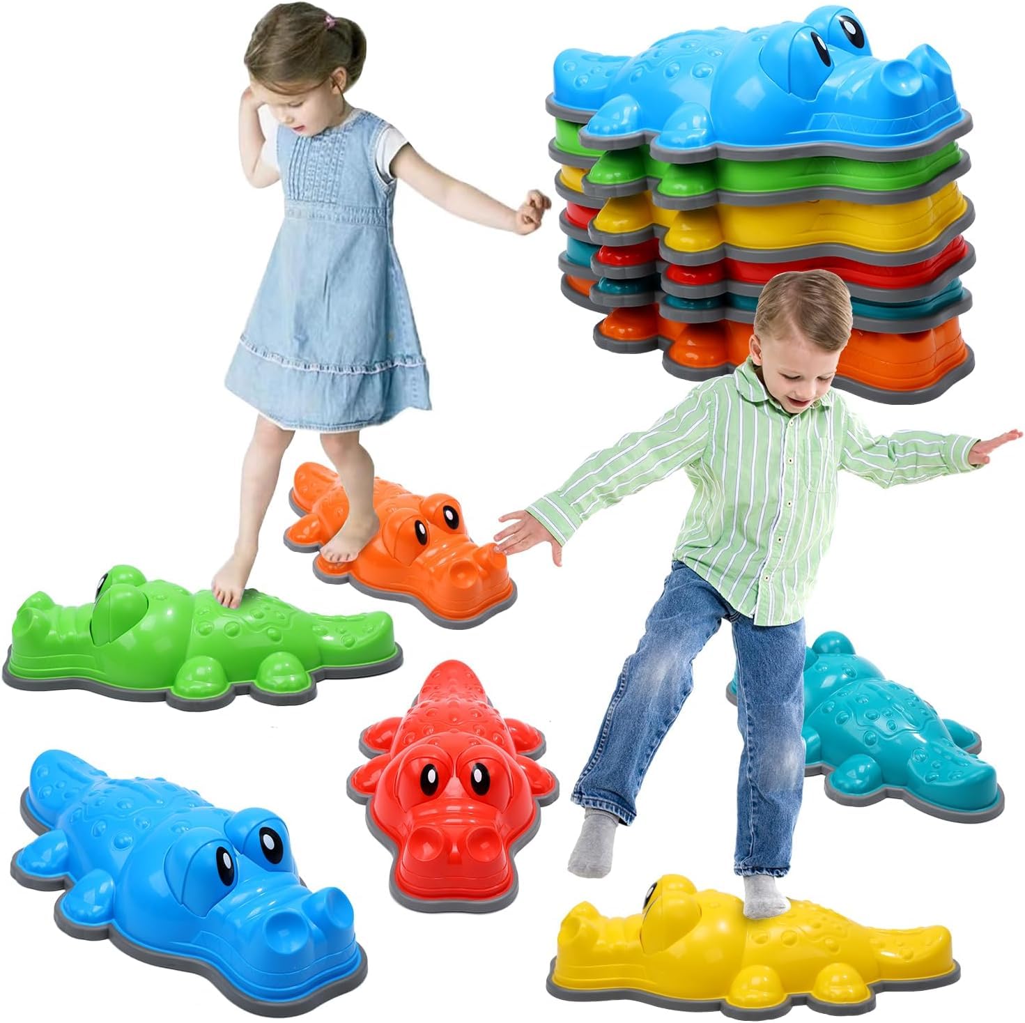 Stepping Stones for Kids, 6 Pcs Balance River Stones Sensory Toys, Non-Slip Bottom Jumping Balance Rocks Toys for Kids, Indoor & Outdoor Toy for kids Ages 3 4 5 6 7 Year Old