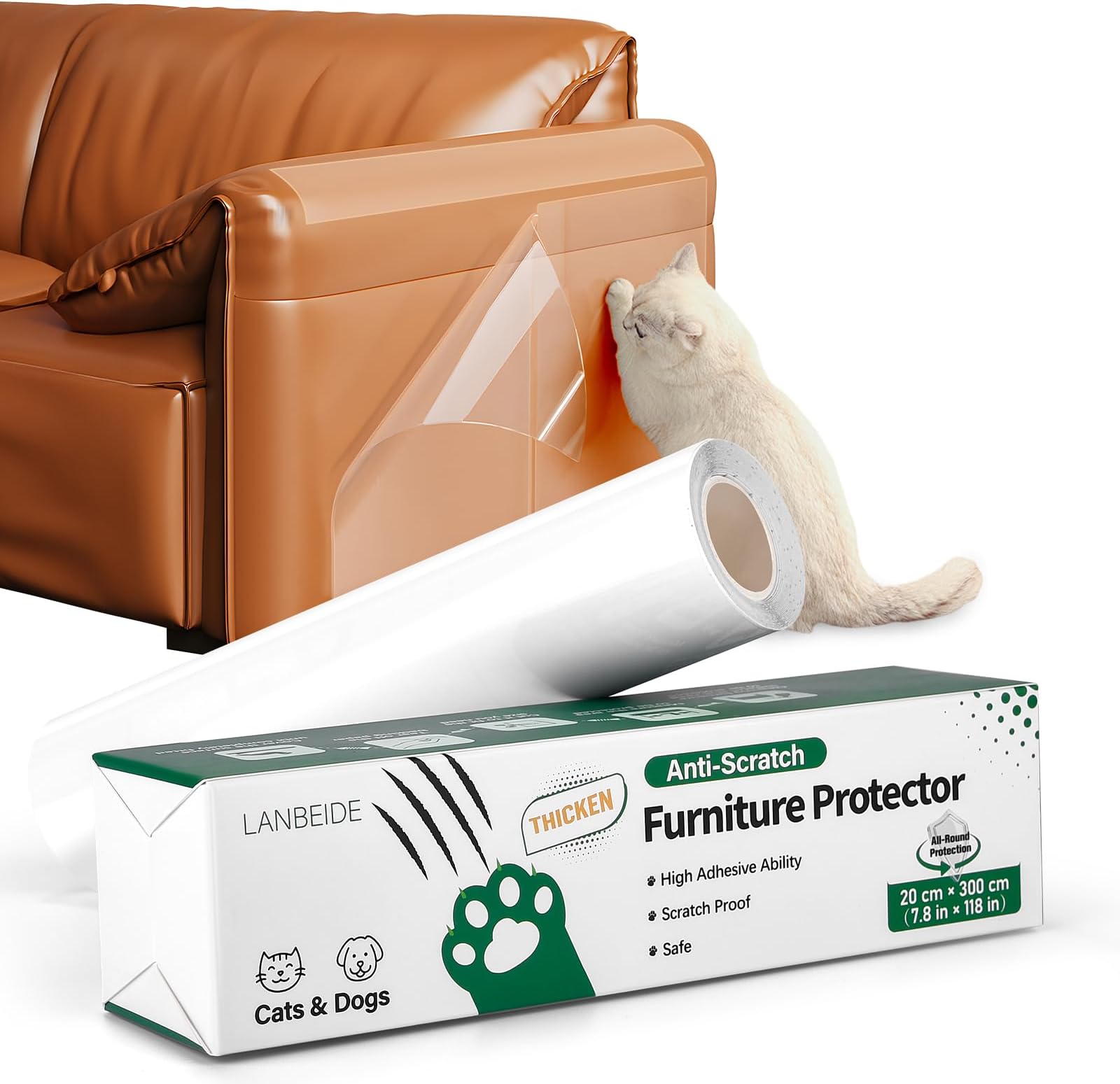 Anti Scratch Cat Furniture Protector - Cat Sofa Protector Plastic Clear Single Side Sticky Deterrent Training Tape(20cm x 3m)