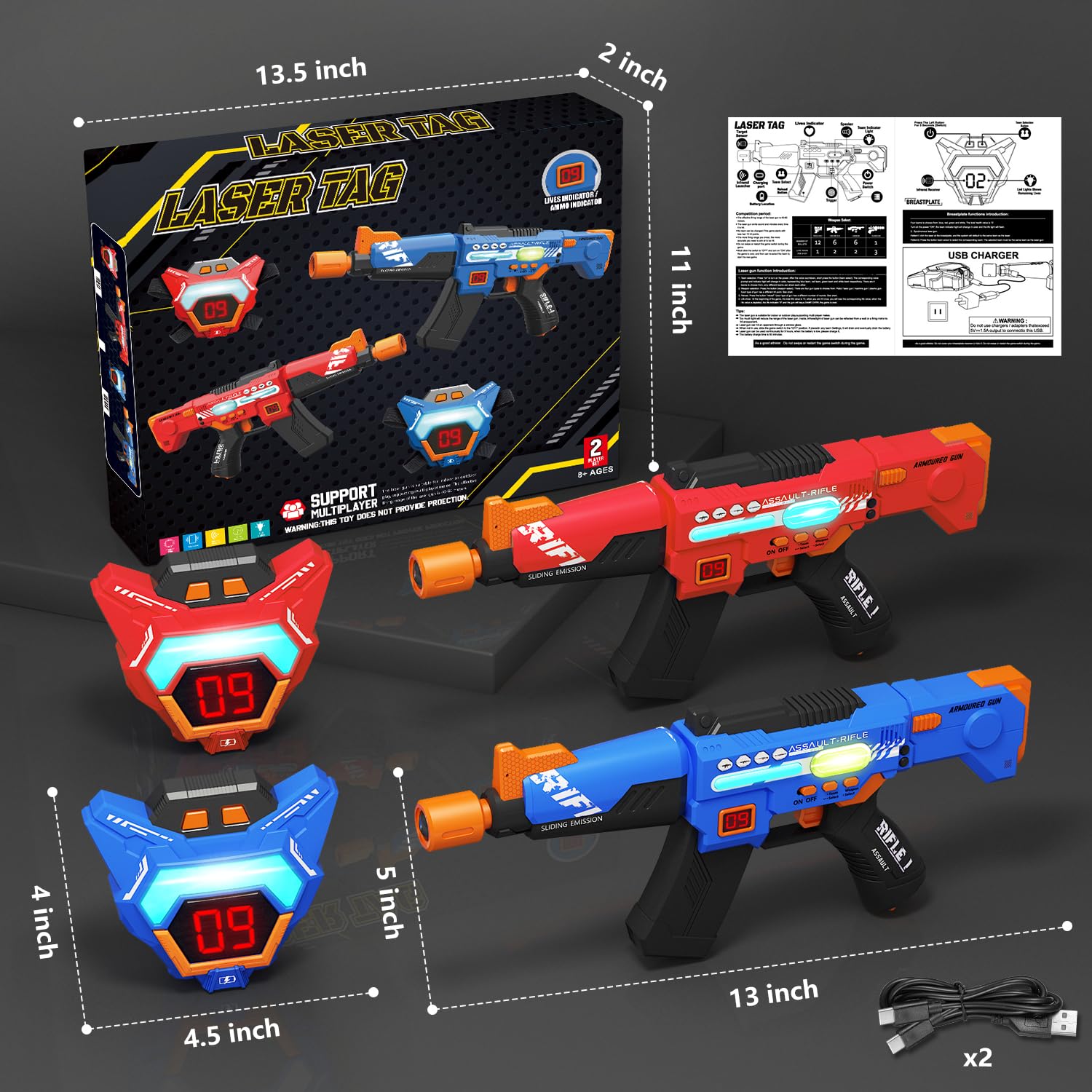 Wiederaufladbare Laser Tag Set, Spielzeug Pistole für Kinder und Erwachsene, 2er-Set Multifunktion Laser Tag Sets mit Sprühfunktion und LED-Bildschirm, Spaß Spielzeug für Kinder 8-12+ Jungen Mädchen