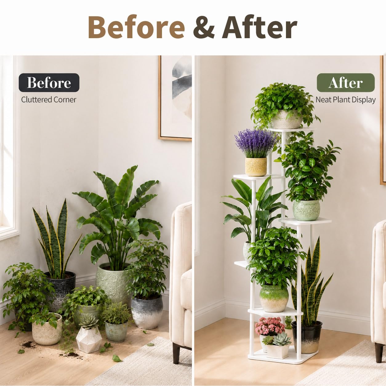 Support pour plantes d'intérieur et d'extérieur pour plusieurs plantes, support multifonction pour plantes, convient pour le salon, la salle de bain, le balcon (6 niveaux, blanc)