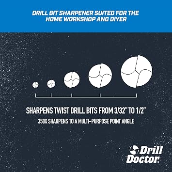 Drill Doctor DD350X Drill Bit Sharpener - 3/32 to 1/2 - Electric Sharpener - High Speed & Portable - for Steel, Masonry, Carbide & Tin-Coated Bits