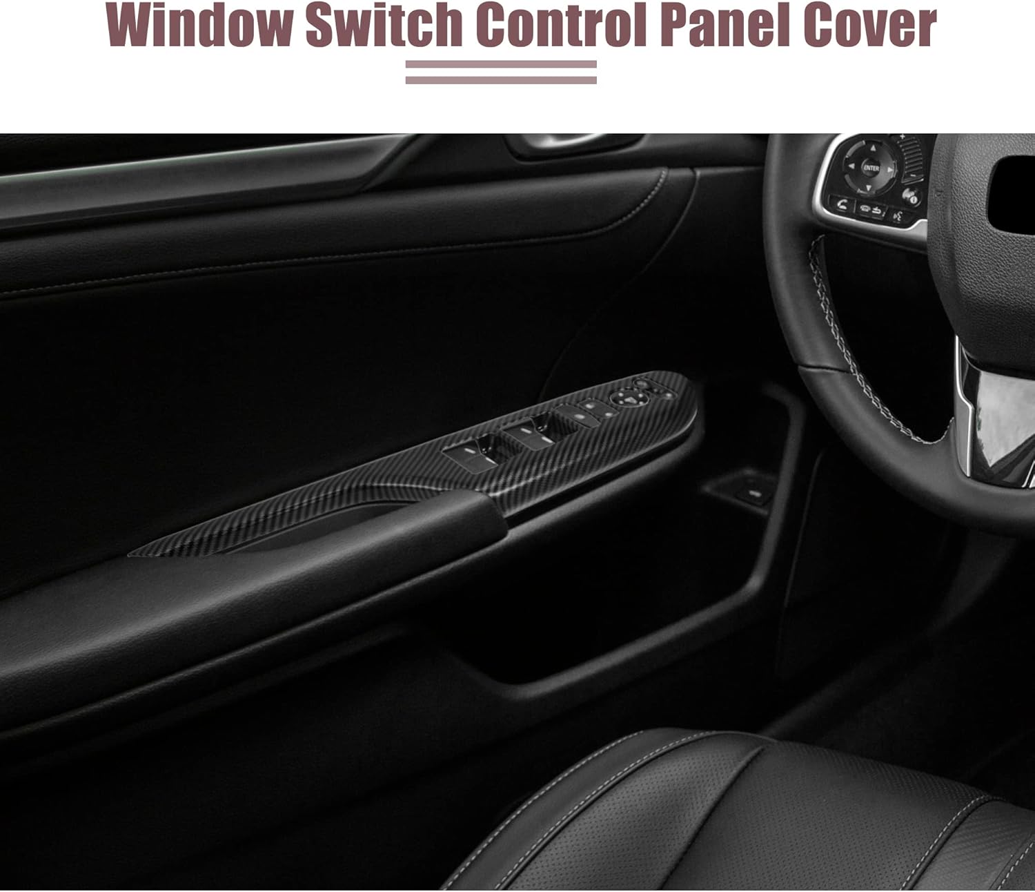 X AUTOHAUX Power Window Switch Control Panel Cover Sticker Trim for Honda Civic 2016-2021 ABS Carbon Fiber Pattern Black 4 Pcs