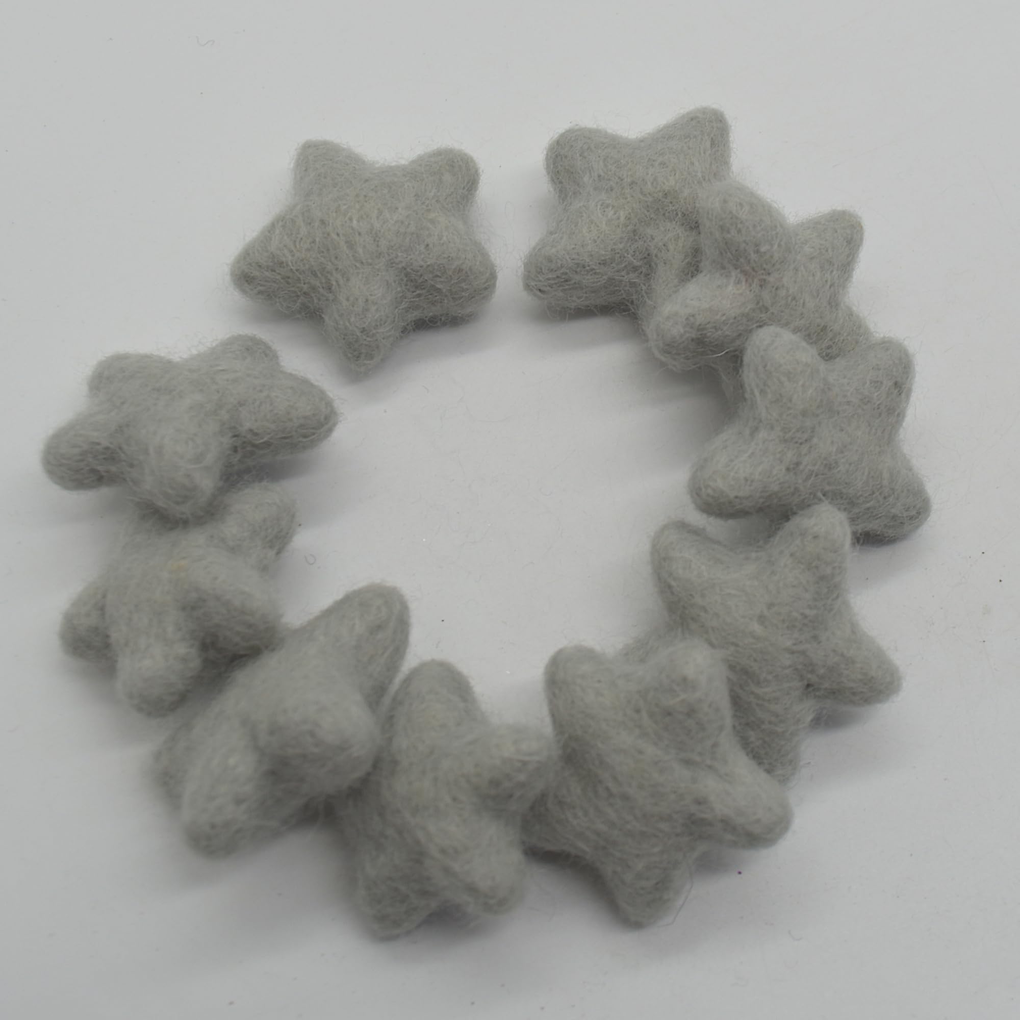 100% Wool Felt Stars - 10 Felted Stars - Silver Grey - 3cm