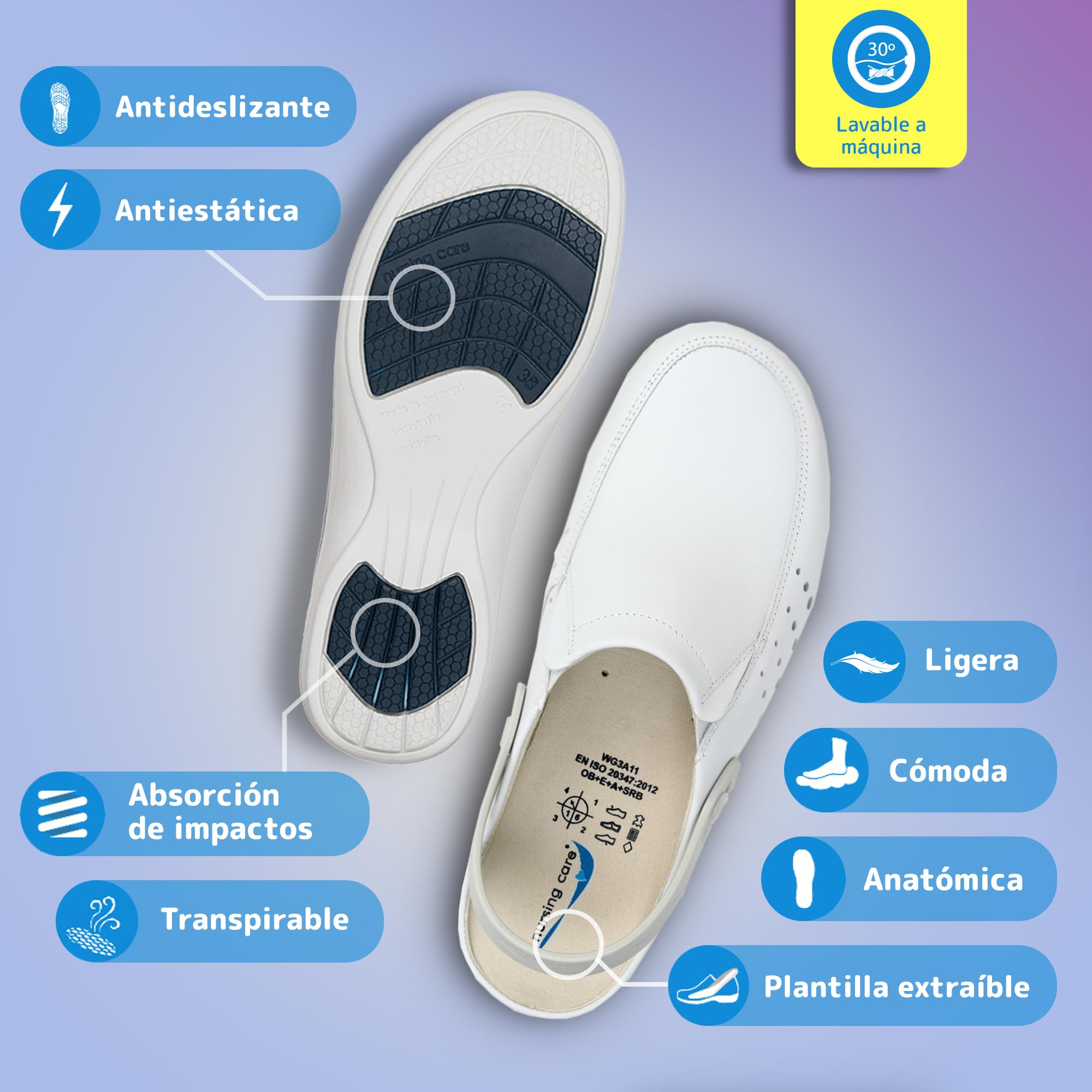 Zuecos de Piel Wash'Go Berlín, Mujer y Hombre, Hospital o Domésticos