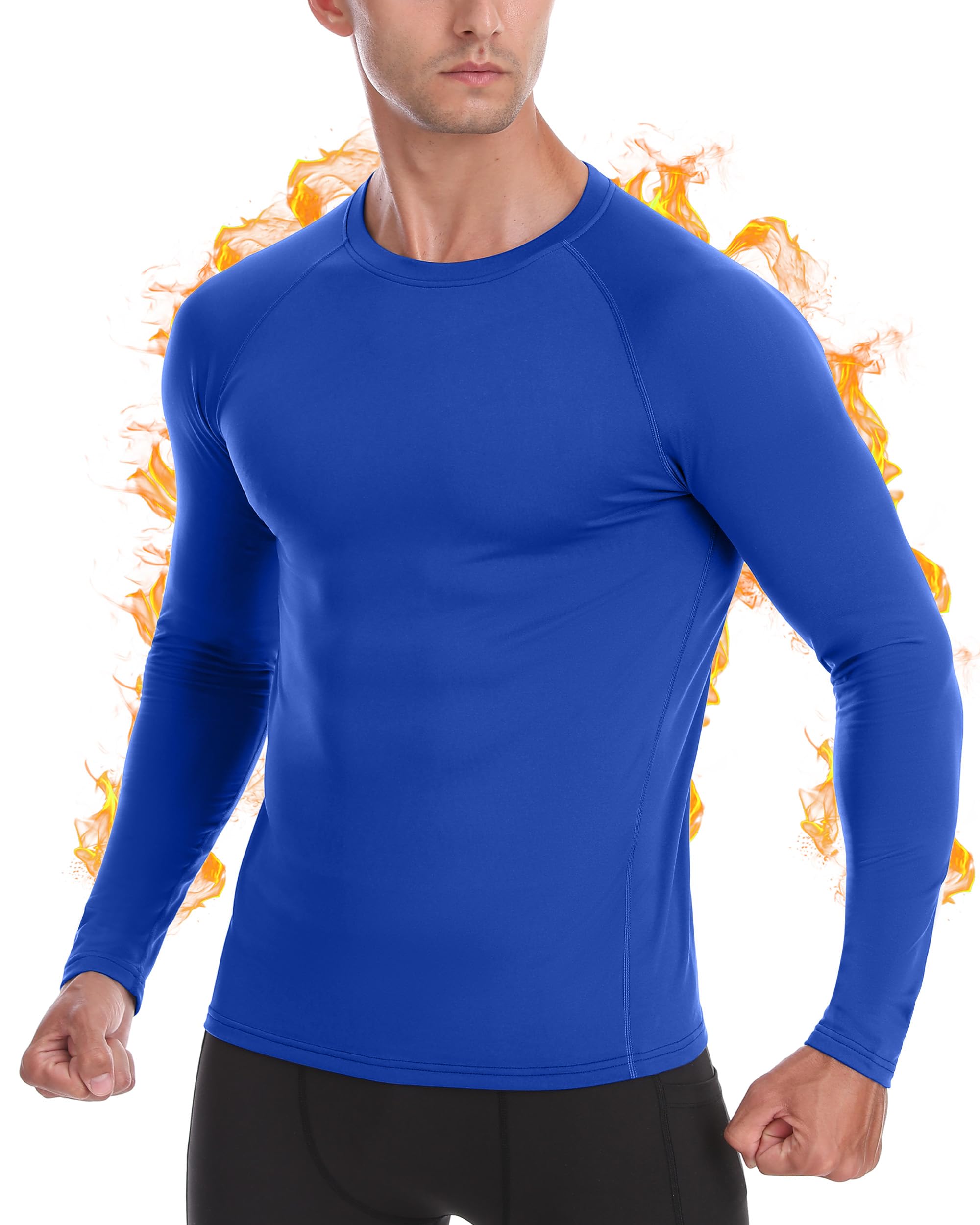 Roadbox Thermounterwäsche Herren Langarm, Kompressionsshirt mit Innenfleece | Atmungsaktiv, Schnelltrocknend, 4-Wege-Stretch, Ohne Nackenetikett, Körpernah, Für Laufen, Ski, Wandern, Outdoor Und Arbeit