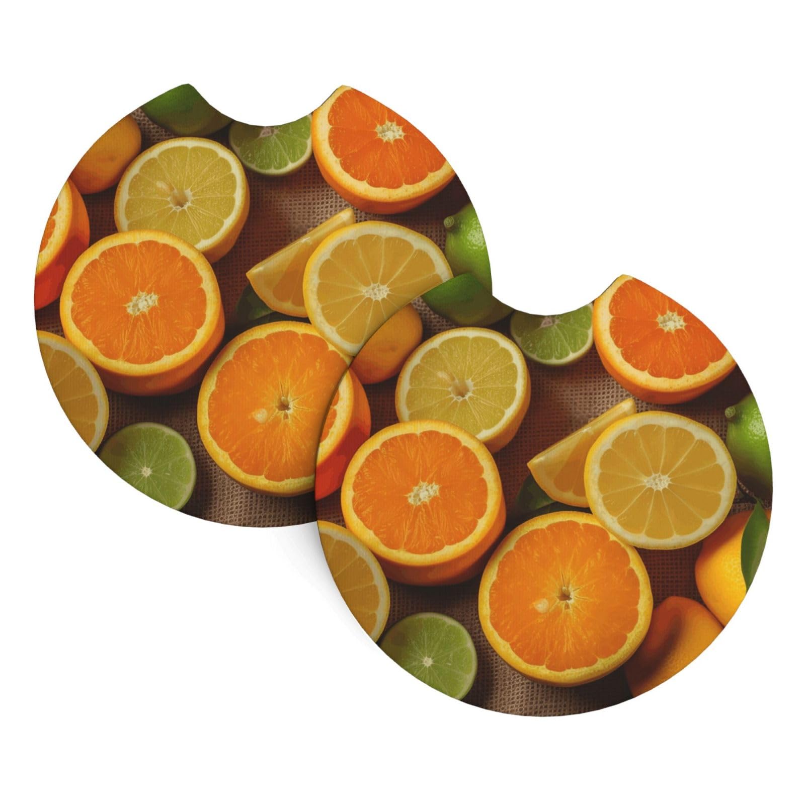 2 Pack Car Coaster for Cup Holders Lemons and Oranges Car Cup Coaster 2.7" Neoprene Non-Slip Automotive Cup Mat Universal Auto Car Interior Accessories for Women Men Cup Pad